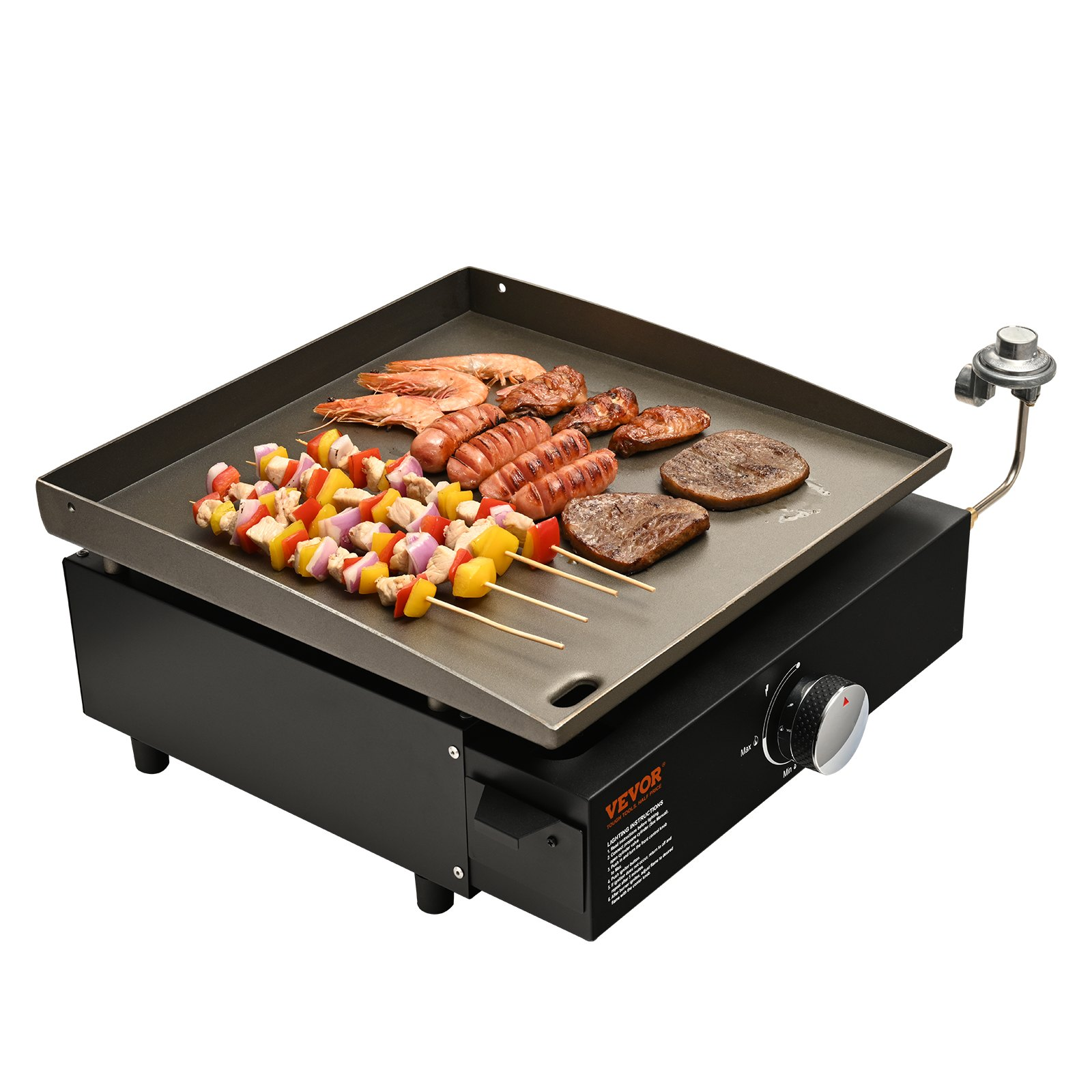 VEVOR Commercial Griddle, 16.9" Heavy Duty Manual Flat Top Griddle, Countertop Gas Grill with Non-Stick Cooking Plate, Steel LPG Gas Griddle, 1-Burner Restaurant Portable Grill -  13,000 BTU