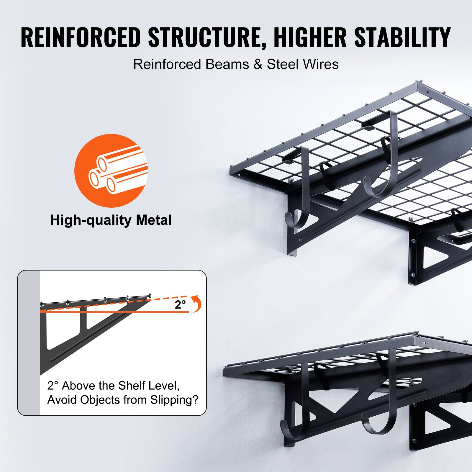 VEVOR Garage Storage Shelving, 2 Pack, 3 x 2 ft Heavy Duty Garage Shelves Wall Mounted, 500 lbs Load Capacity(Total) Garage Storage Rack Floating Shelves, Suitable for Shop, Shed, Garage Storage