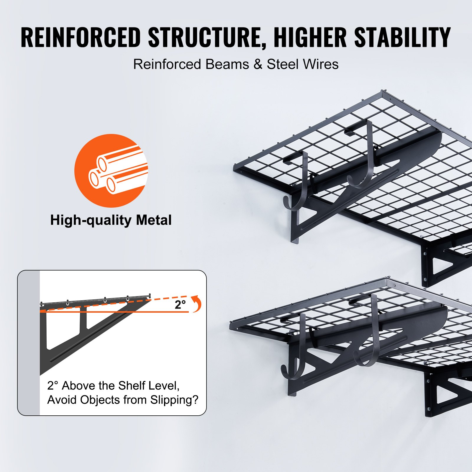 VEVOR Garage Storage Shelving, 2 Pack, 4 x 2 ft Heavy Duty Garage Shelves Wall Mounted, 502 lbs Load Capacity(Total) Garage Storage Rack Floating Shelves, Suitable for Shop, Shed, Garage Storage