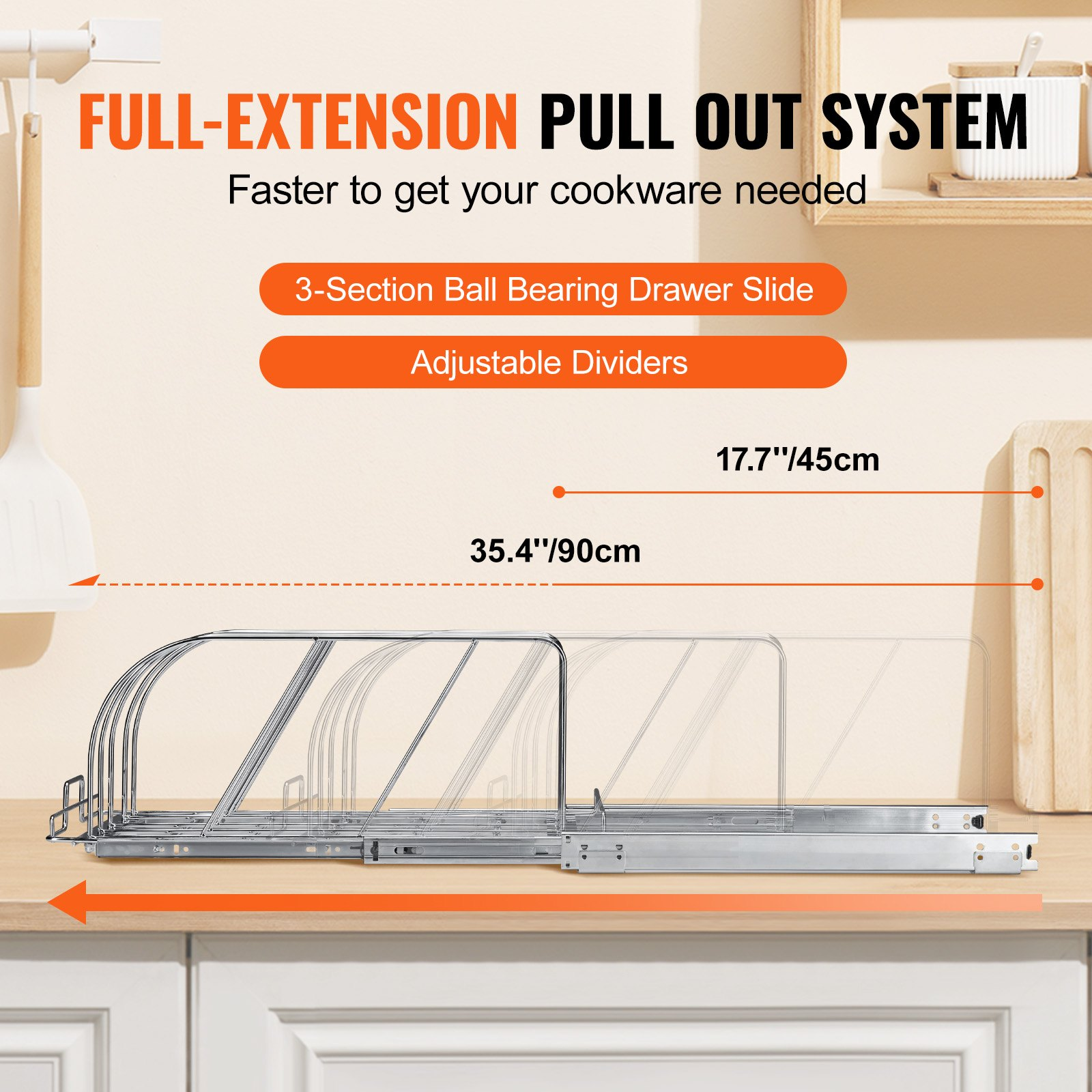 VEVOR Pan and Pot Rack, Expandable Pull Out Under Cabinet Organizer, Cookie Sheet Baking Pans tray Organization, Adjustable Wire Dividers, Steel Lid Holder for Kitchen Cabinet & Pantry Storage, 12.5"W