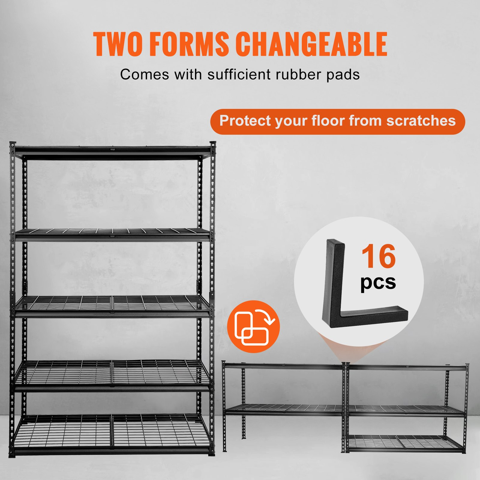 VEVOR Storage Shelving Unit, 5-Tier Adjustable, 2000 lbs Capacity, Heavy Duty Garage Shelves Metal Organizer Wire Rack, Black, 48" L x 24" W x 72" H for Kitchen Pantry Basement Bathroom Laundry Closet