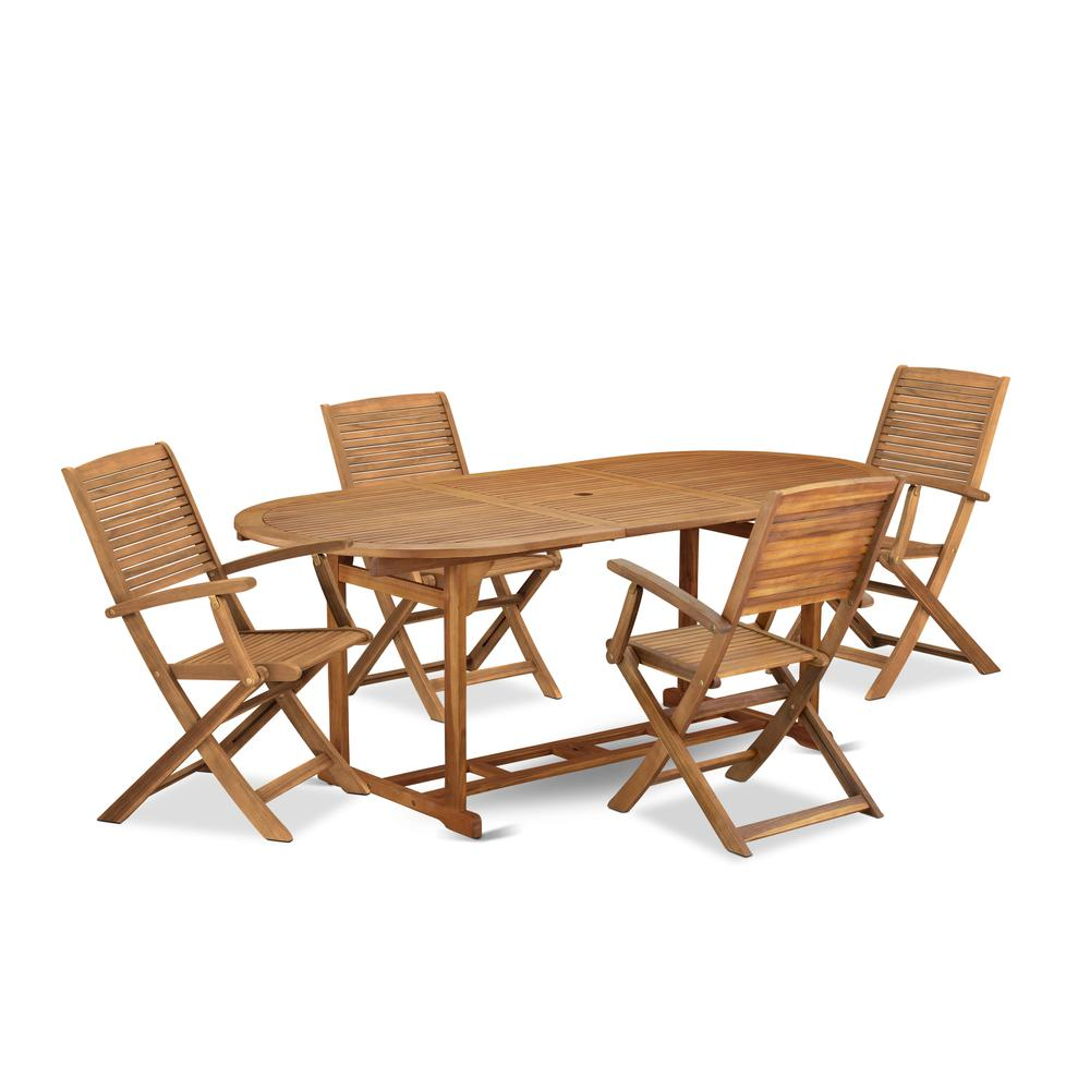 5 Piece Outdoor Patio Dining Sets Consist of an Oval Acacia Table