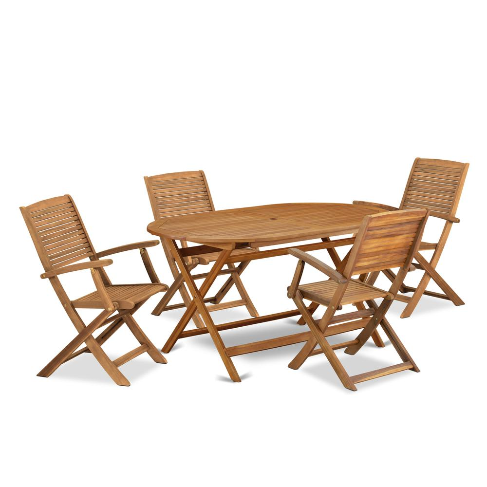 5 Piece Outdoor Patio Dining Sets Consist of an Oval Acacia Table