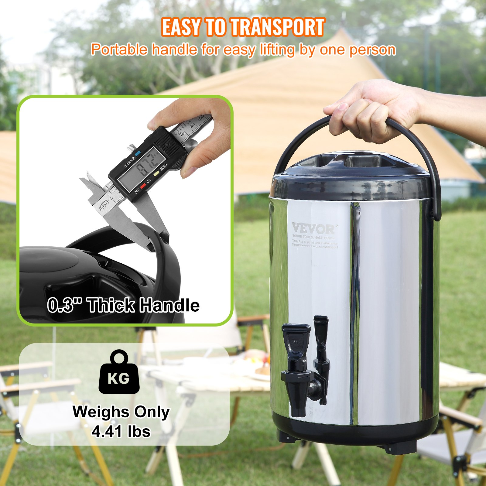 VEVOR Stainless Steel Insulated Beverage Dispenser, 2 Gallon 7.6 Liter, Thermal Hot and Cold Drink Server Dispenser with Spigot Handle, Food-grade for Hot Tea Coffee Water Restaurant Drink Shop