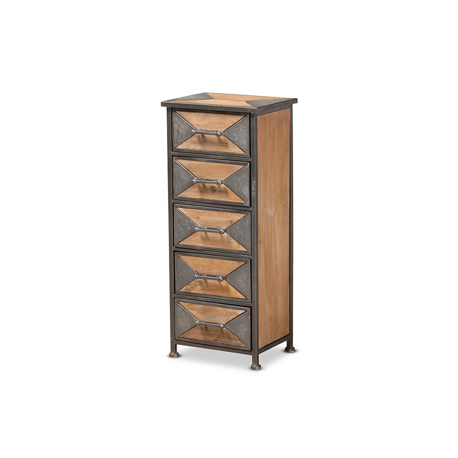 Whitewashed Oak Brown Finished Wood 5-Drawer Accent Storage Cabinet