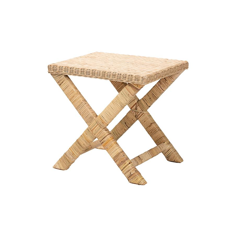 bali & pari Farica Modern Bohemian Natural Rattan And Mahogany Accent Bench