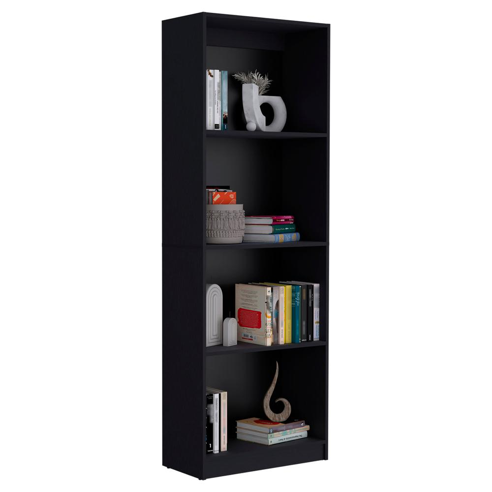 Vinton Bookcase with Spacious Tier-Shelving Design, Black