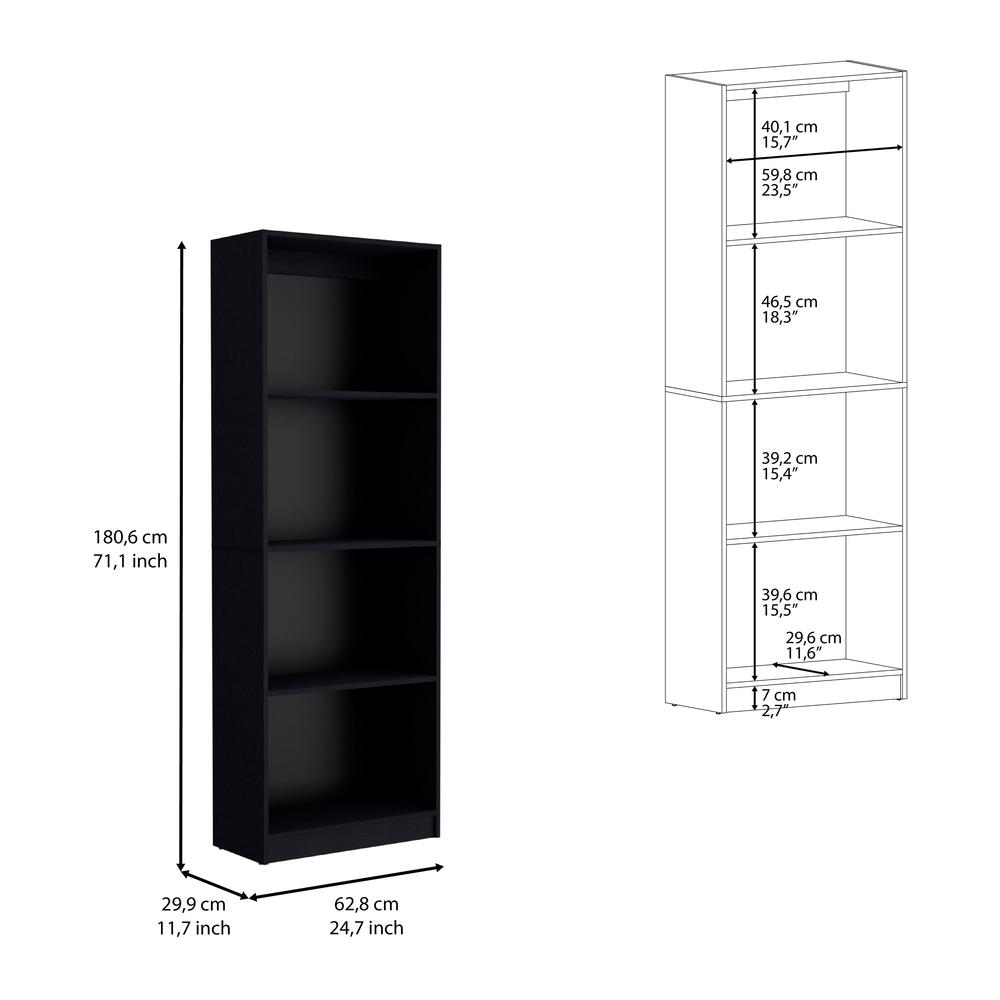 Vinton Bookcase with Spacious Tier-Shelving Design, Black