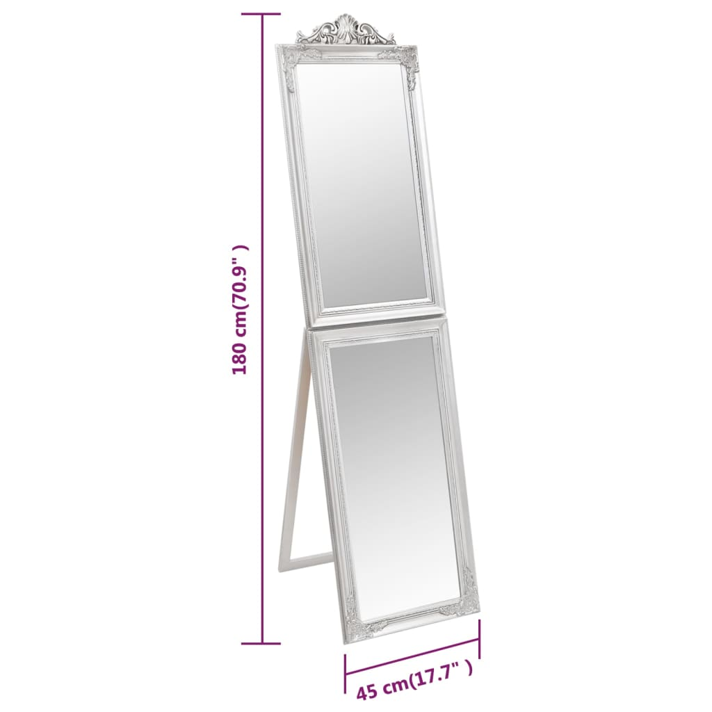 vidaXL Free-Standing Mirror Silver 17.7"x70.9"