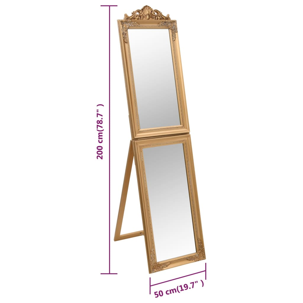 vidaXL Free-Standing Mirror Gold 19.7"x78.7"