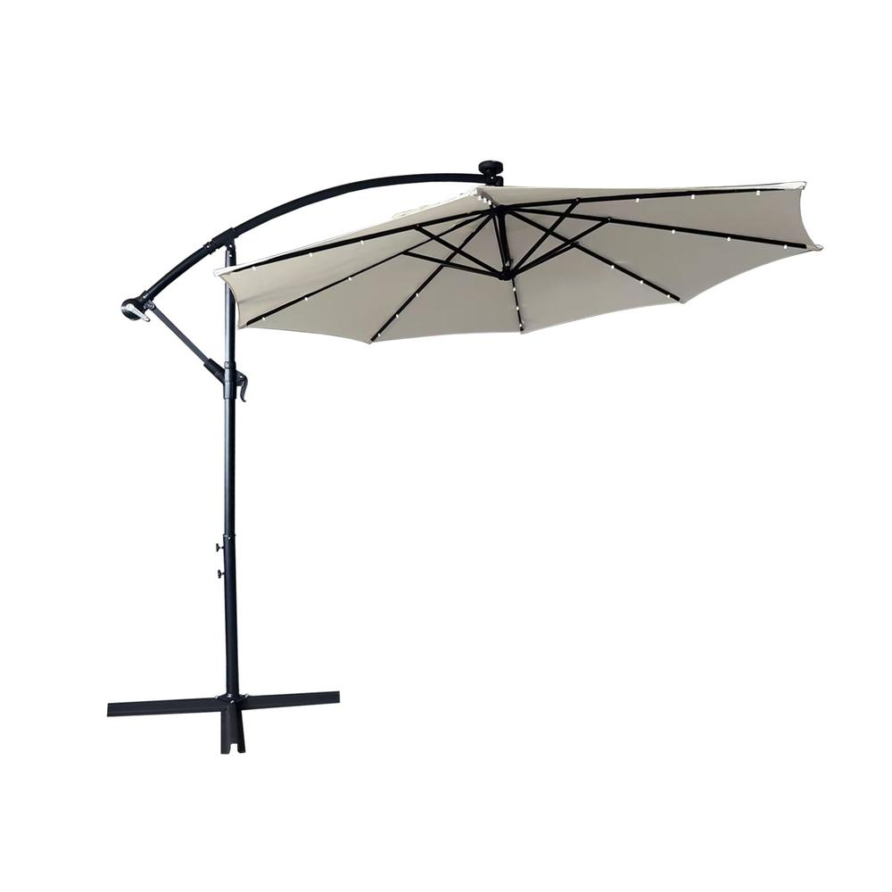 Outdoor 10 Ft Offset Cantilever Hanging Patio Umbrella With Solar Powered LED