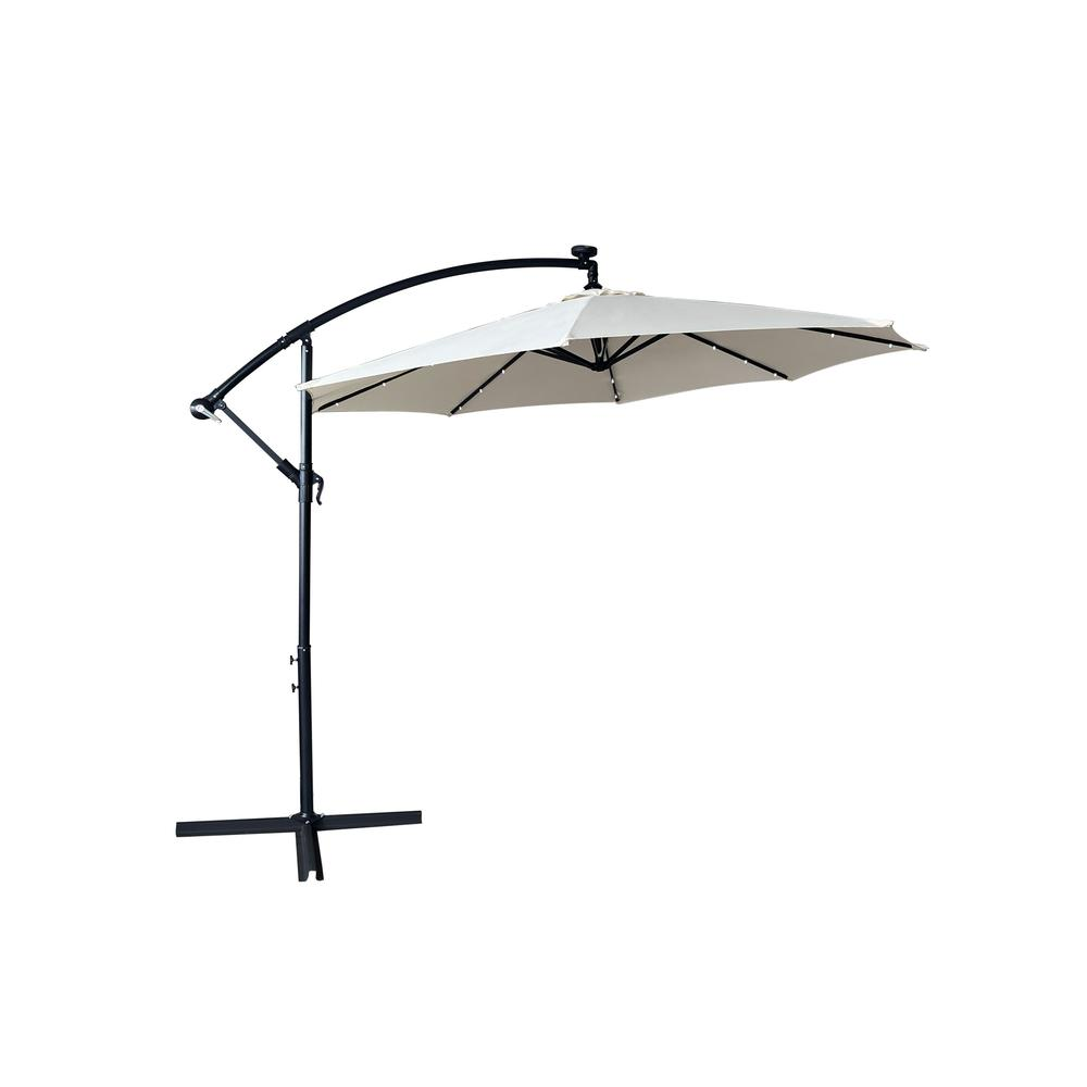 Outdoor 10 Ft Offset Cantilever Hanging Patio Umbrella With Solar Powered LED