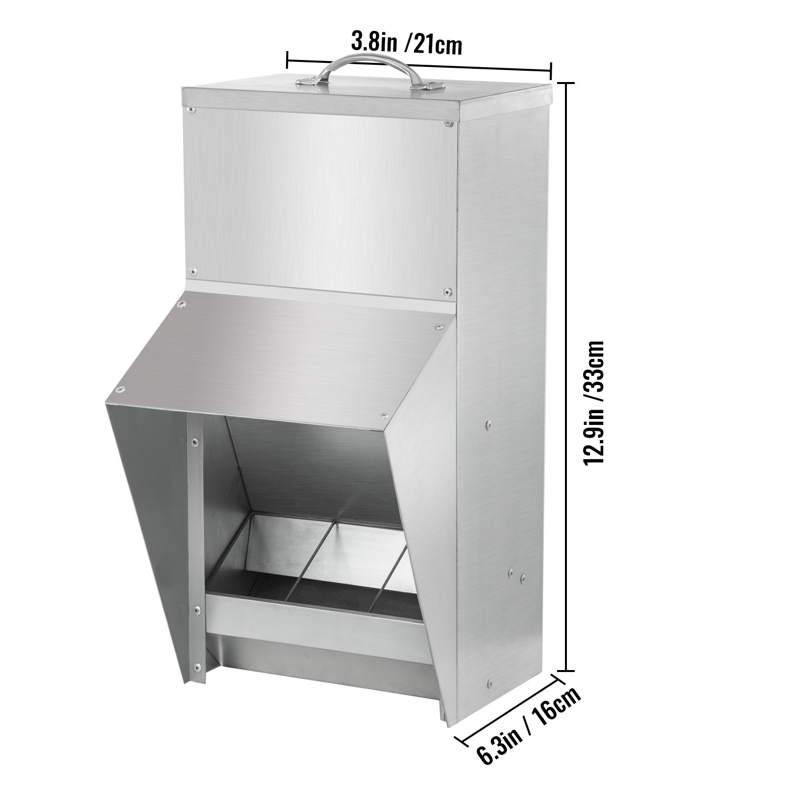 VEVOR Galvanized Poultry Feeder Holds 11.5lbs of Feed Chicken Feeders No Waste 6.3x8.3x12.9in Hanging Chicken Feeder with Lid Weatherproof Outdoor Coop Food Dispenser for Duck