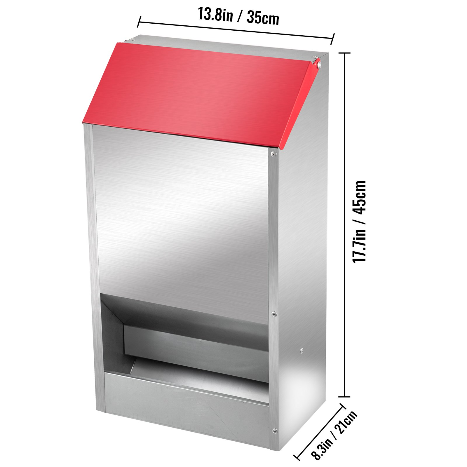 VEVOR Galvanized Poultry Feeder Holds 30lbs of Feed Chicken Feeders No Waste 13.8x8.3x17.7in Hanging Chicken Feeder with Lid Weatherproof Outdoor Coop Food Dispenser for Duck