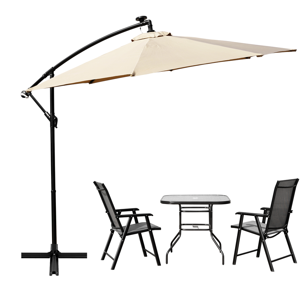 Outdoor 10 Ft Offset Cantilever Hanging Patio Umbrella With Solar Powered LED