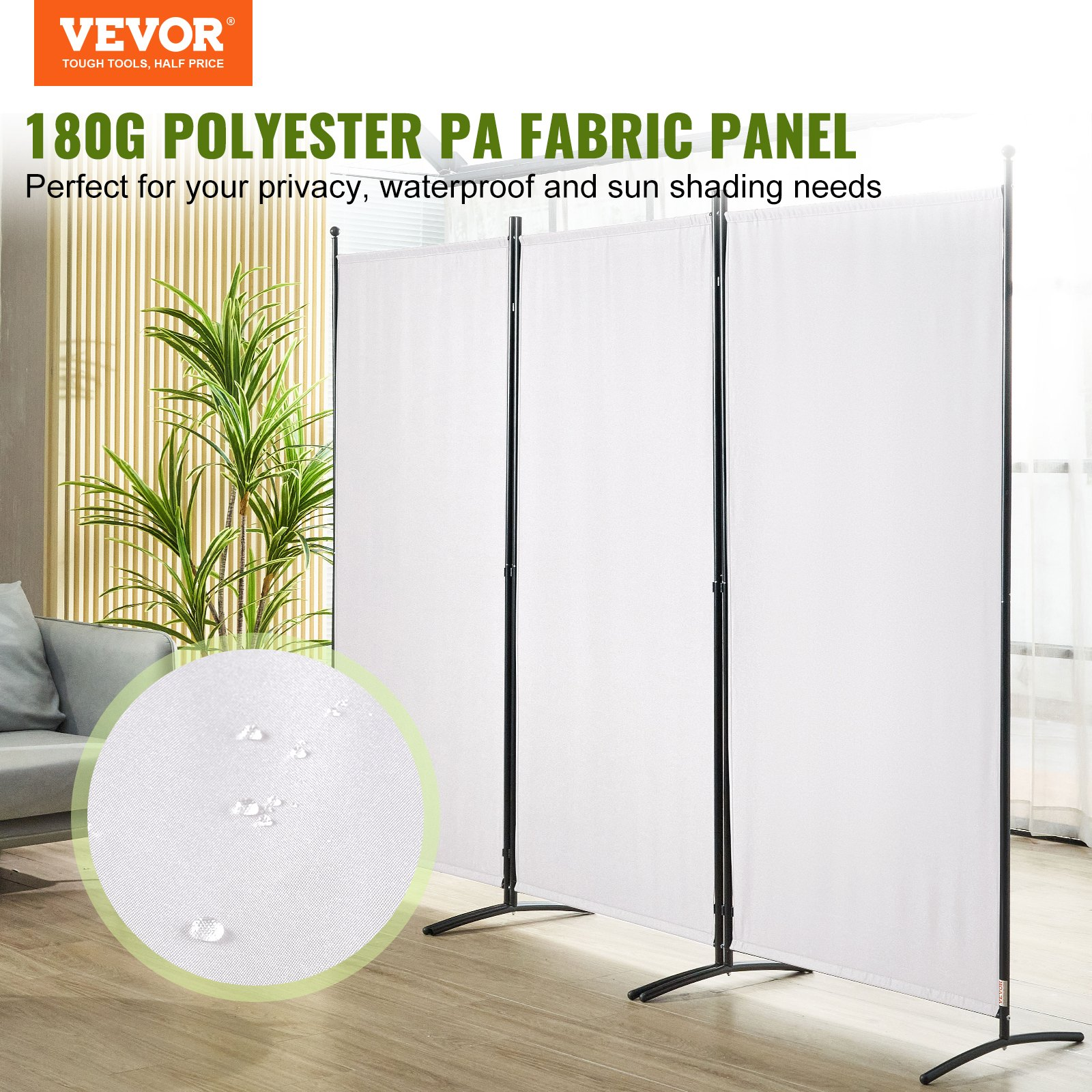 VEVOR Room Divider, 6.1 ft （102×71inch）Room Dividers and Folding Privacy Screens (3-panel), Fabric Partition Room Dividers for Office, Bedroom, Dining Room, Study, Freestanding, White