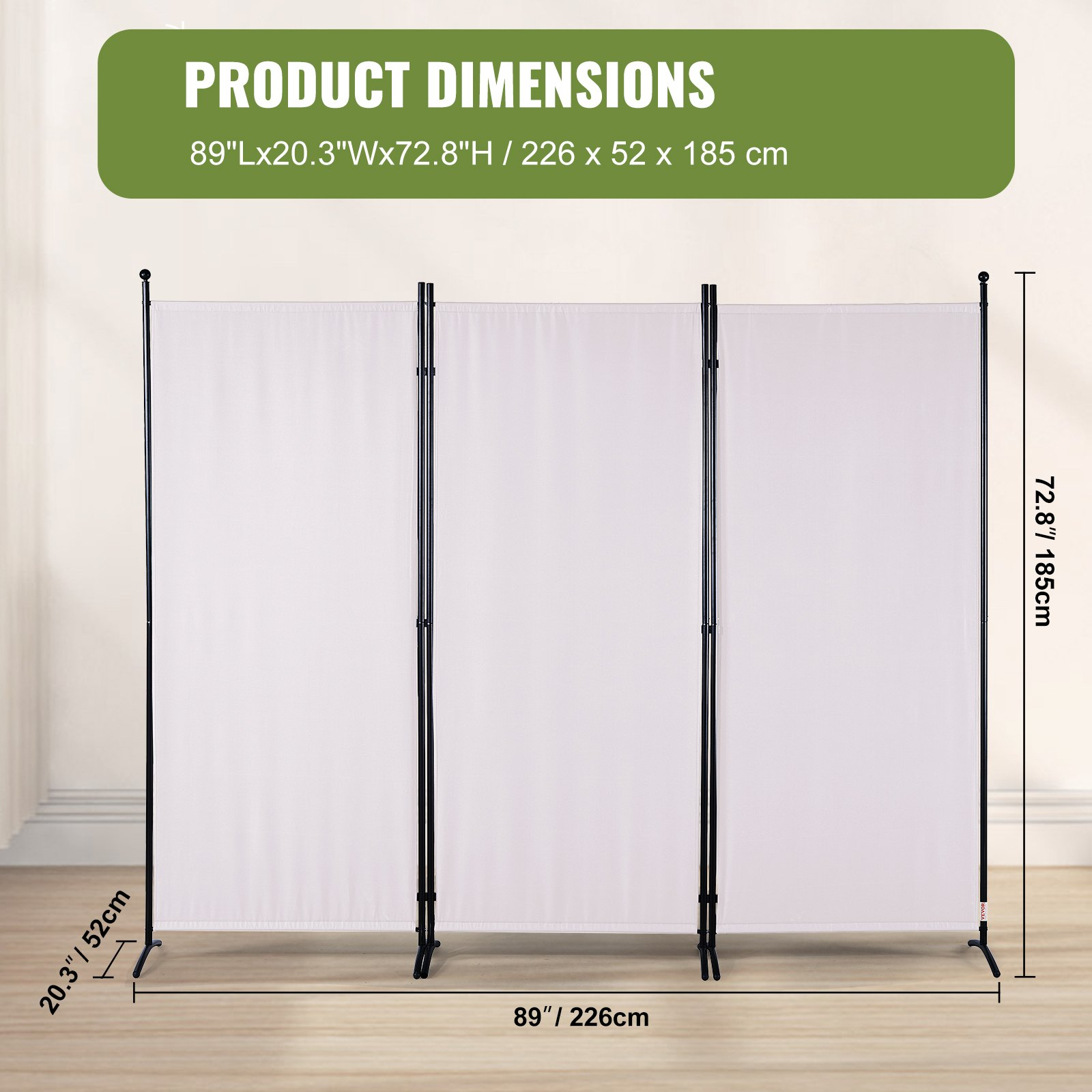 VEVOR Room Divider, 6.1 ft （102×71inch）Room Dividers and Folding Privacy Screens (3-panel), Fabric Partition Room Dividers for Office, Bedroom, Dining Room, Study, Freestanding, White