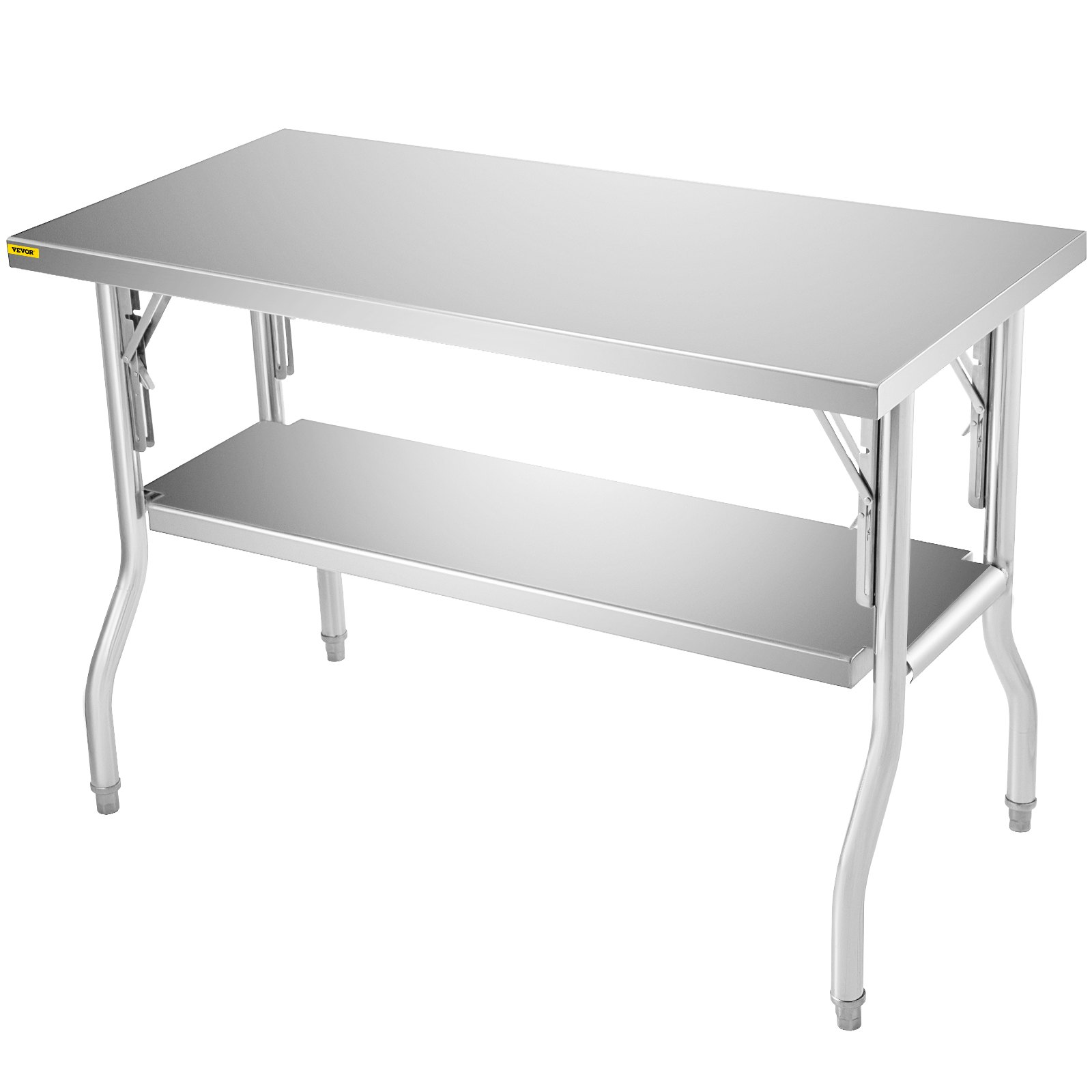 VEVOR Commercial Worktable Workstation 48x30 Inch Folding Commercial Prep Table, Double-Shelf Stainless Steel Folding Table, Kitchen Work Table with 772 lbs Load Silver Stainless Steel Kitchen Island