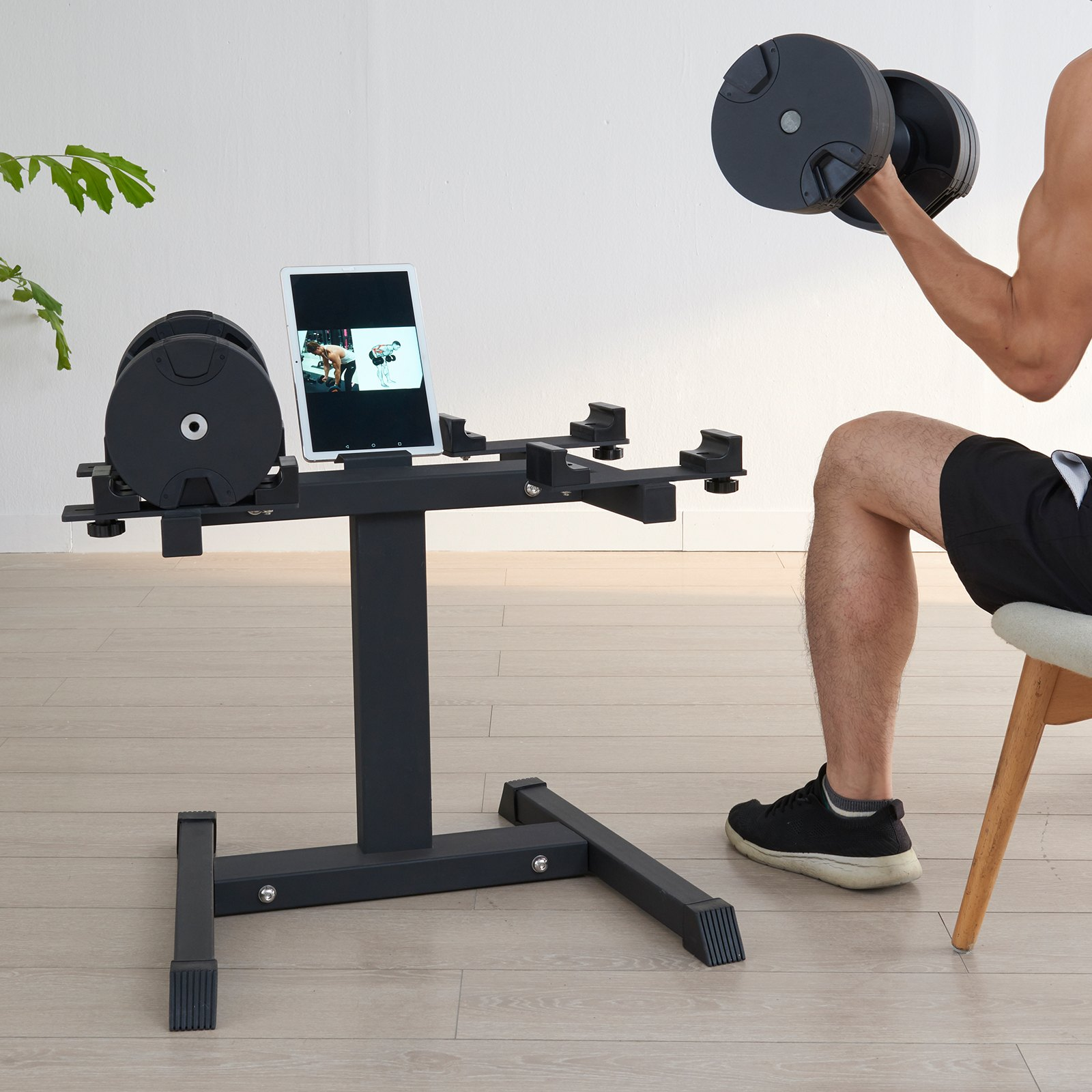 VEVOR Adjustable Dumbbell Stand, Home Fitness Rack and Stand with Media Rack, Safe and Convenient Dumbbell Weight Holder, Compact Dumbbell Storage Rack Perfect for Home Gym Strength Training