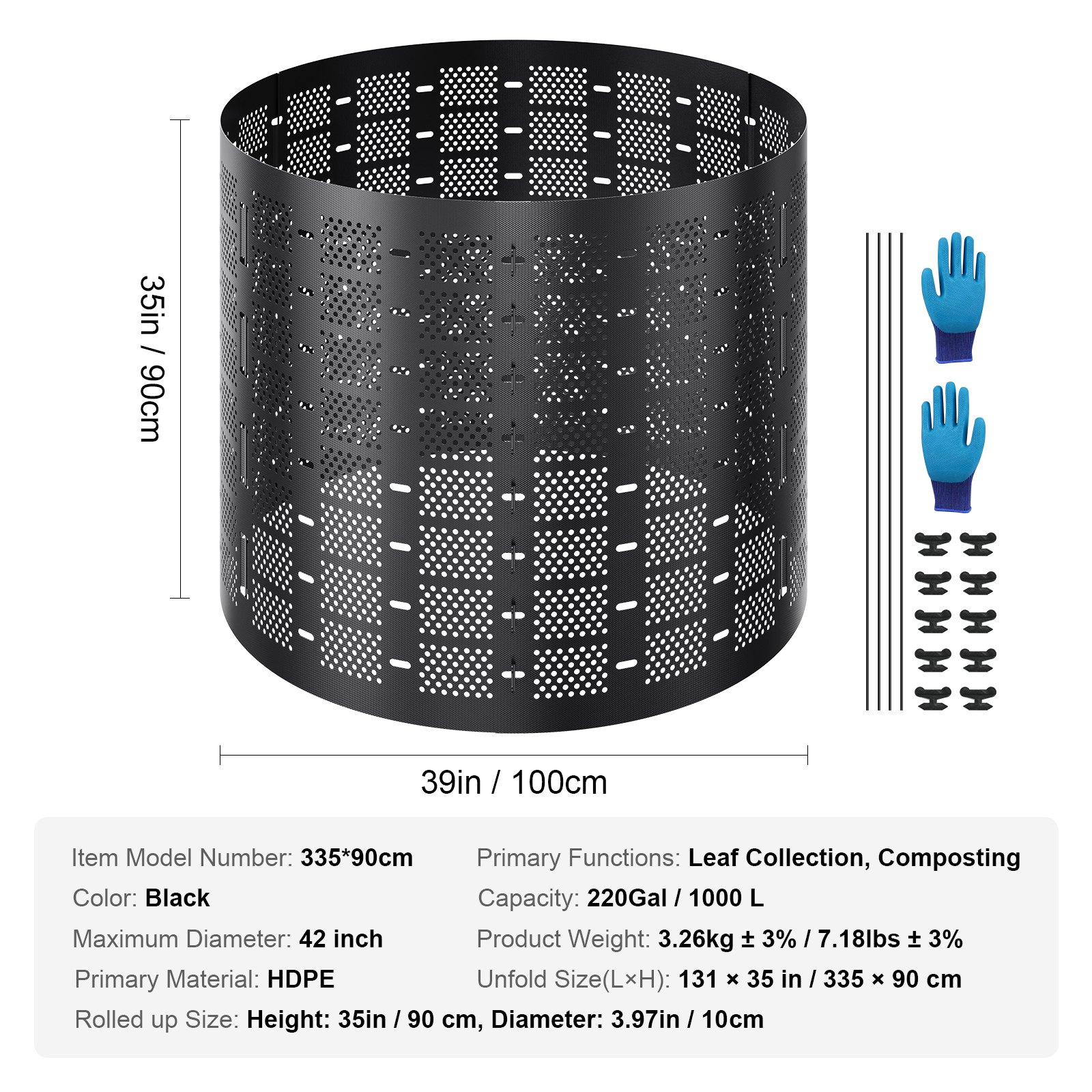 VEVOR Compost Bin 220 Gallon, Outdoor Expandable Composter, Easy to Setup & Large Capacity Composting Bin, Fast Creation of Fertile Soil