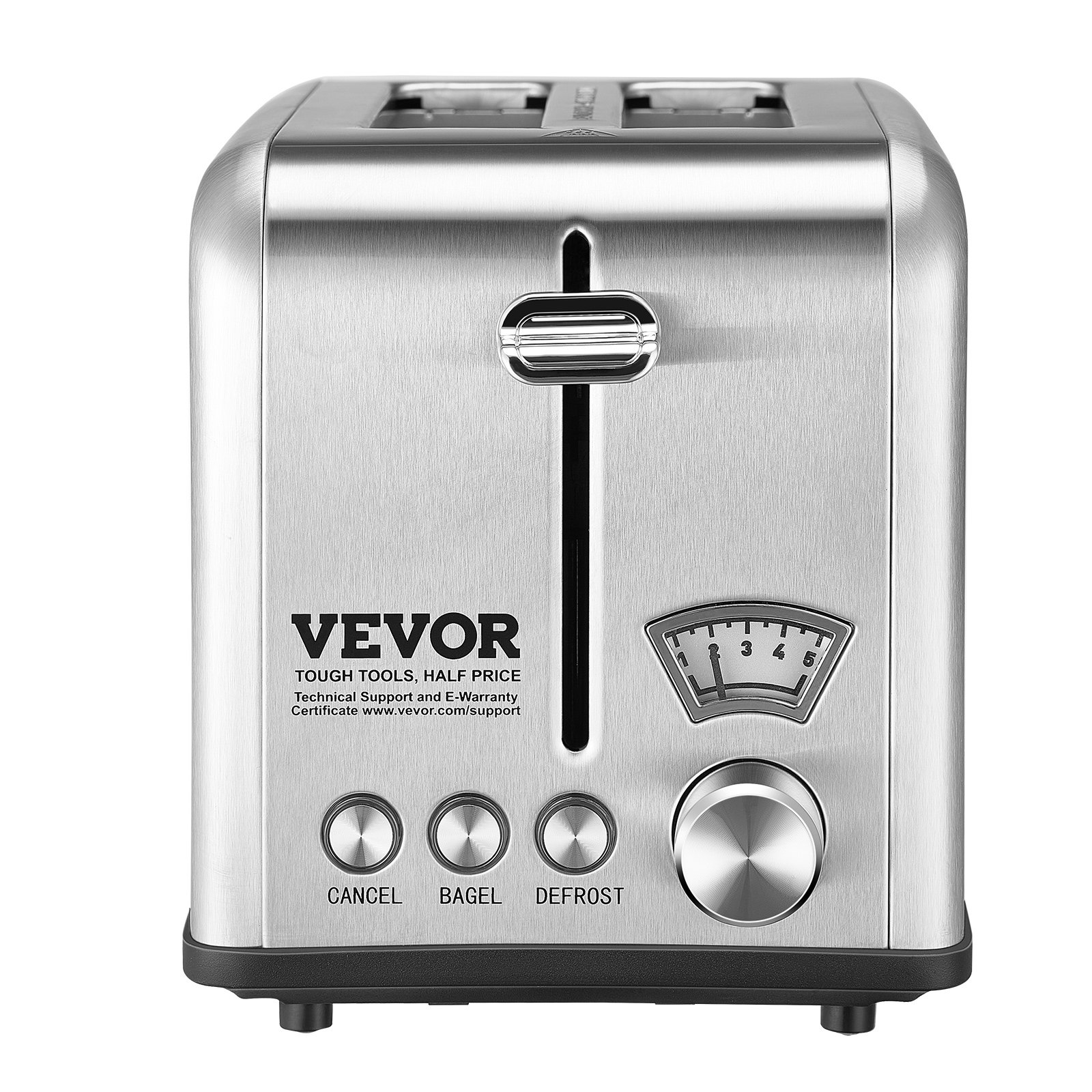 VEVOR Retro Stainless Steel Toaster 2 Slice, 825W 1.5" Extra Wide Slots Toaster with Removable Crumb Tray 6 Browning Levels, Reheat Cancel Defrost and Bagel Functions for Toasting Waffle Bread Bagel