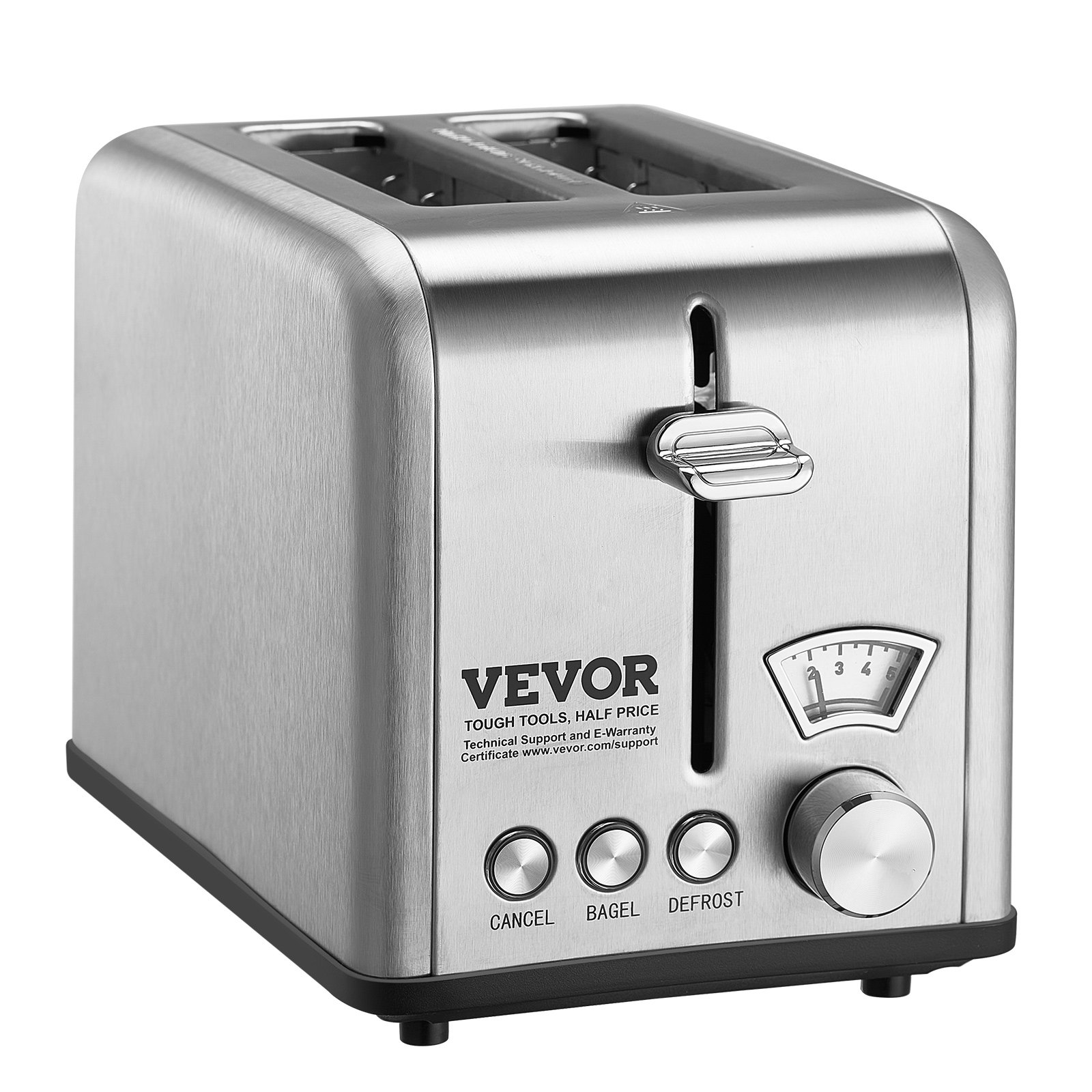 VEVOR Retro Stainless Steel Toaster 2 Slice, 825W 1.5" Extra Wide Slots Toaster with Removable Crumb Tray 6 Browning Levels, Reheat Cancel Defrost and Bagel Functions for Toasting Waffle Bread Bagel