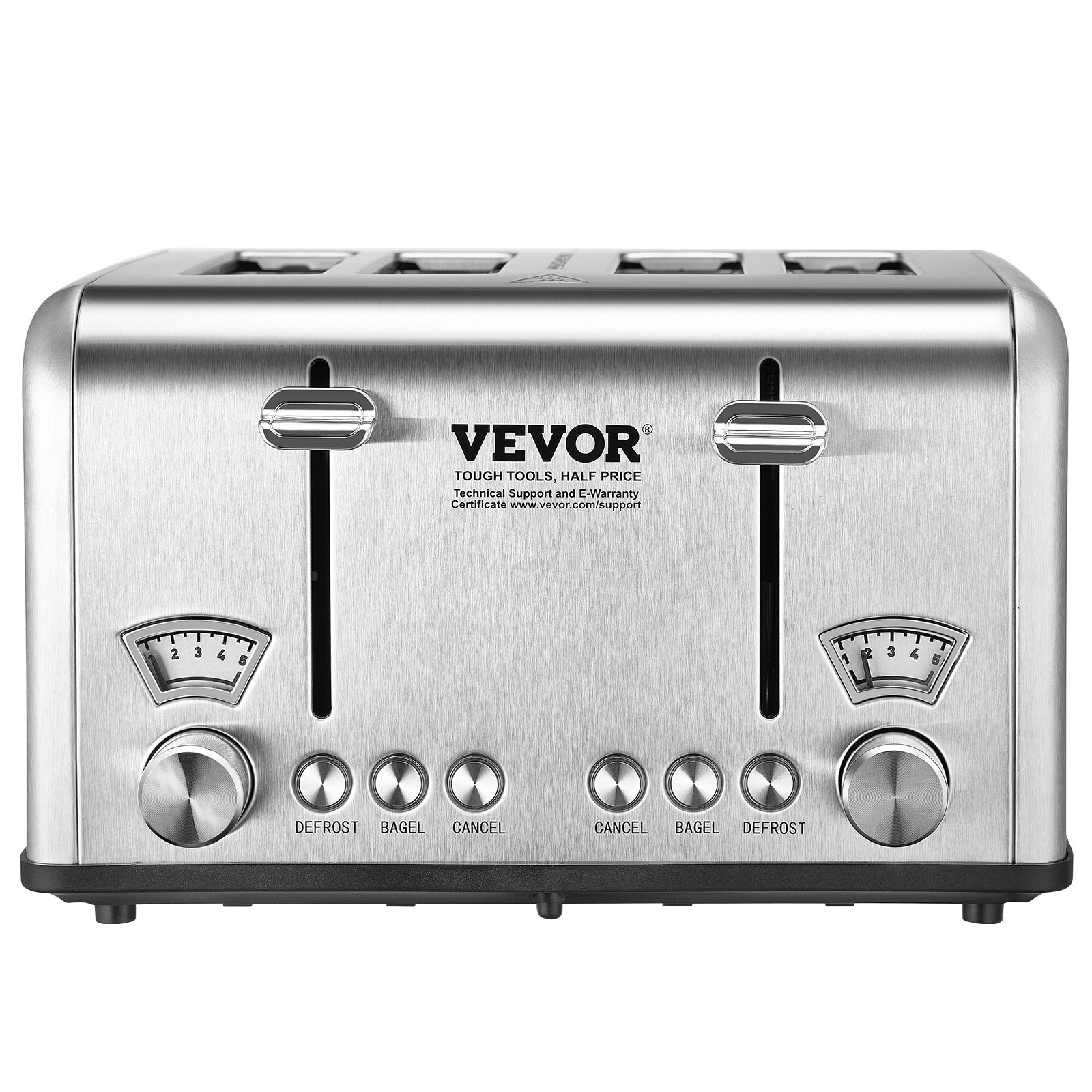 VEVOR Retro Stainless Steel Toaster, 4 Slice, 1625W 1.5'' Extra Wide Slots Toaster with Removable Crumb Tray 6 Browning Level, Reheat Cancel Defrost and Bagel Functions for Toasting Bread Bagel Waffle