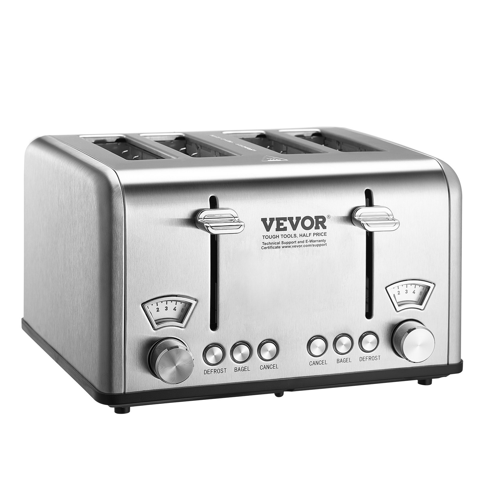 VEVOR Retro Stainless Steel Toaster, 4 Slice, 1625W 1.5'' Extra Wide Slots Toaster with Removable Crumb Tray 6 Browning Level, Reheat Cancel Defrost and Bagel Functions for Toasting Bread Bagel Waffle