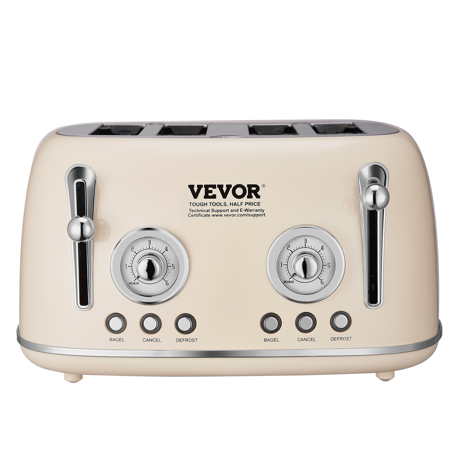 VEVOR Brushed Stainless Steel Toaster, 4 Slice, 1650W 1.5'' Extra Wide Slots Toaster with Removable Crumb Tray 5 Browning Levels, Cancel Defrost and Bagel Functions for Toasting Bread Bagel Waffle