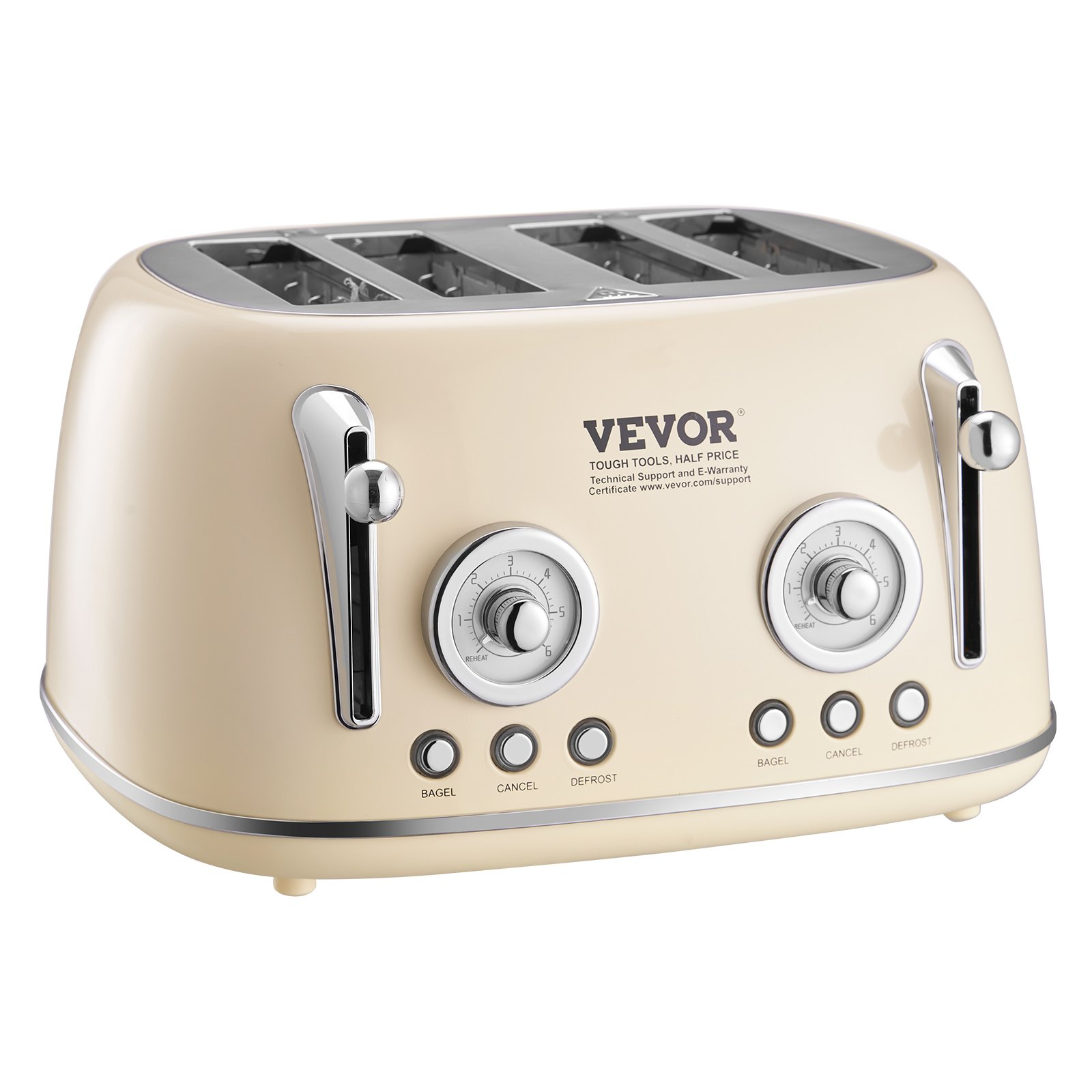 VEVOR Brushed Stainless Steel Toaster, 4 Slice, 1650W 1.5'' Extra Wide Slots Toaster with Removable Crumb Tray 5 Browning Levels, Cancel Defrost and Bagel Functions for Toasting Bread Bagel Waffle