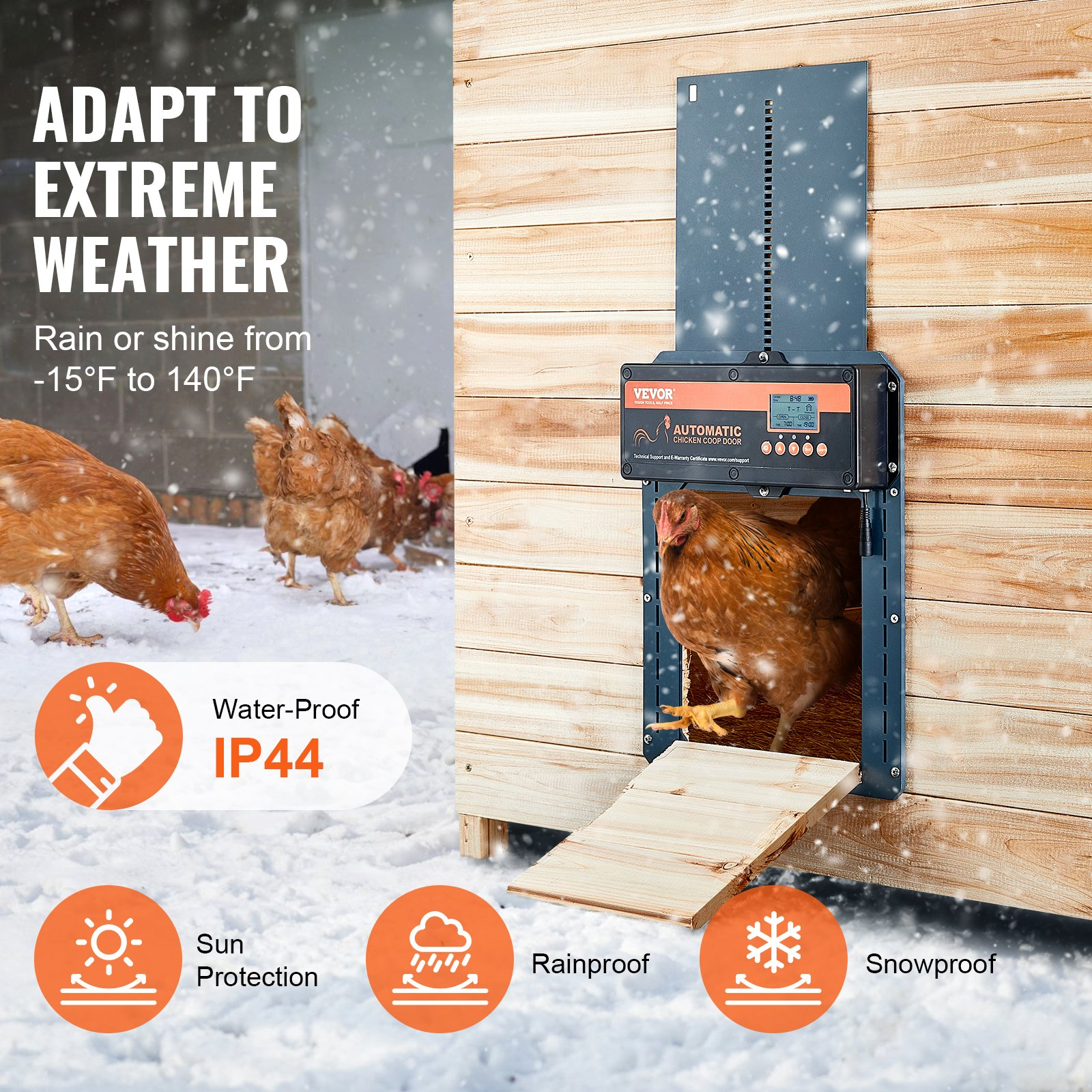 VEVOR Automatic Chicken Coop Door, Auto Chicken Door Opener with Timer & Light Sensor Aluminum Chicken Coops Door with Remote Control and LCD screen, 4 Modes Opening, Battery or DC Powered