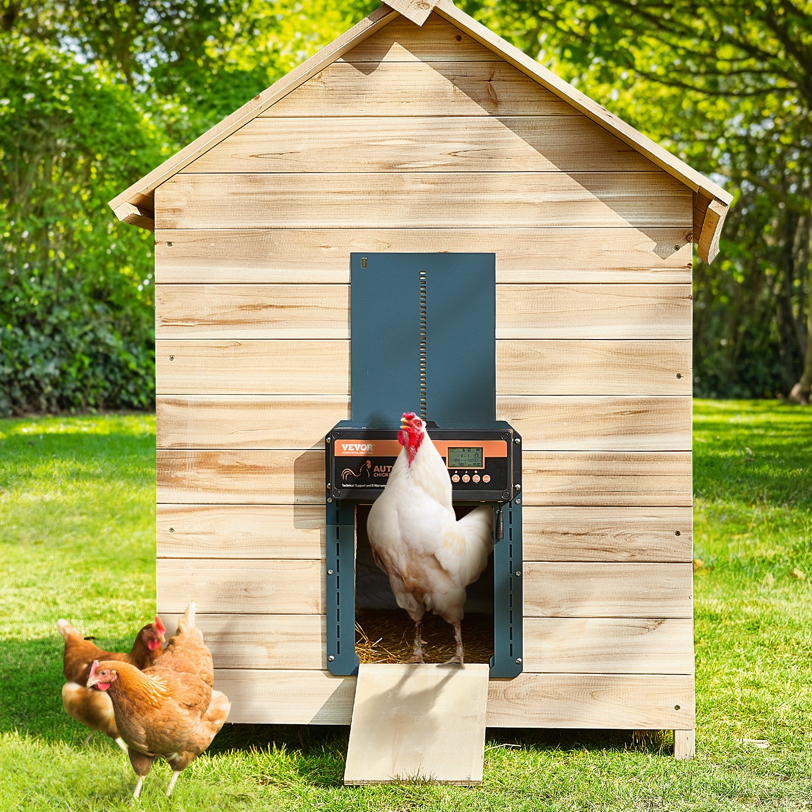 VEVOR Automatic Chicken Coop Door, Auto Chicken Door Opener with Timer & Light Sensor Aluminum Chicken Coops Door with Remote Control and LCD screen, 4 Modes Opening, Battery or DC Powered