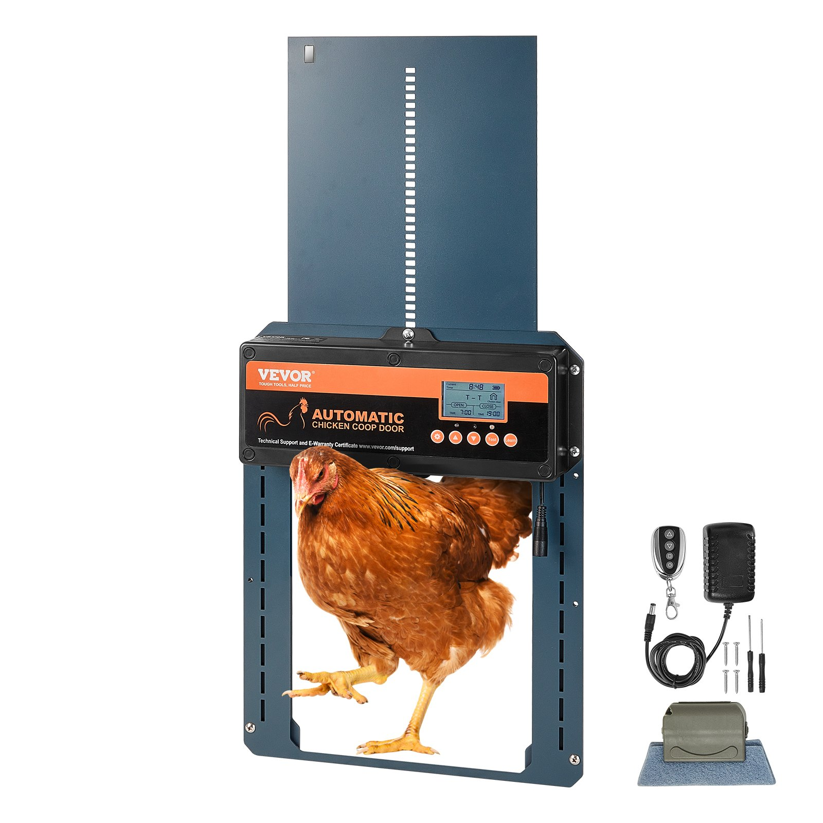 VEVOR Automatic Chicken Coop Door, Auto Chicken Door Opener with Timer & Light Sensor Aluminum Chicken Coops Door with Remote Control and LCD screen, 4 Modes Opening, Battery or DC Powered