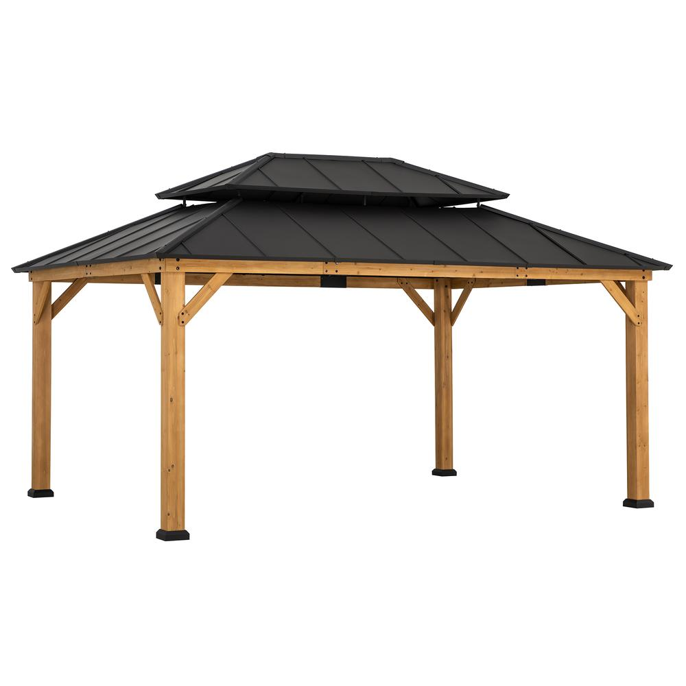 Sunjoy 12x16 ft. Wood Outdoor Patio Steel Hardtop Gazebo