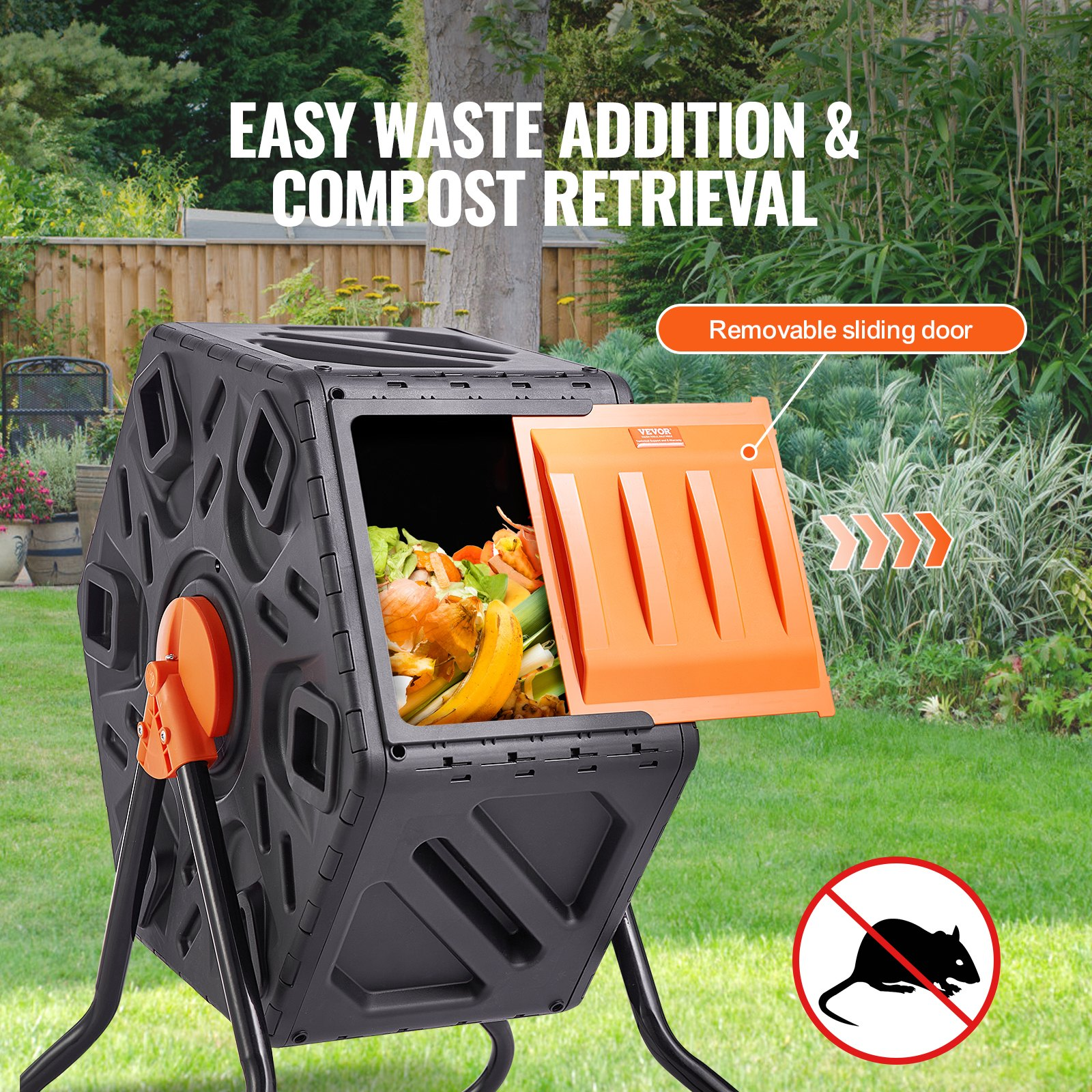 VEVOR Compost Bin, 18.5-Gal Composting Tumbler, Compact Single Rotating Chamber with Sliding Door and Steel Frame, BPA Free  Small Composter Bin Tumbler for Garden, Kitchen, Yard, Outdoor