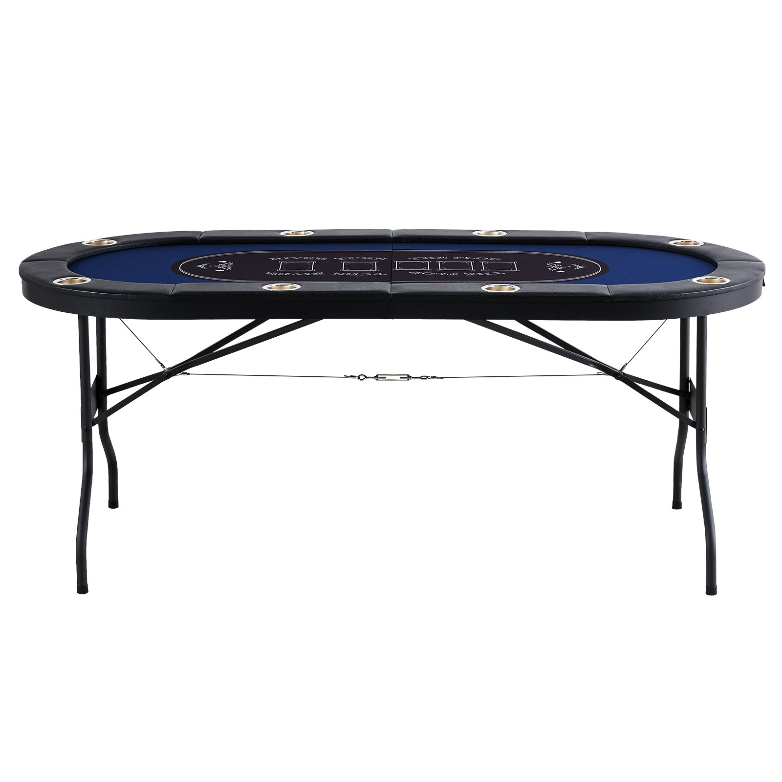 VEVOR 8 Player Foldable Poker Table, Blackjack Texas Holdem Poker Table with Padded Rails and Stainless Steel Cup Holders, Portable Folding Card Board Game Table, 72" Oval Casino Leisure Table, Blue