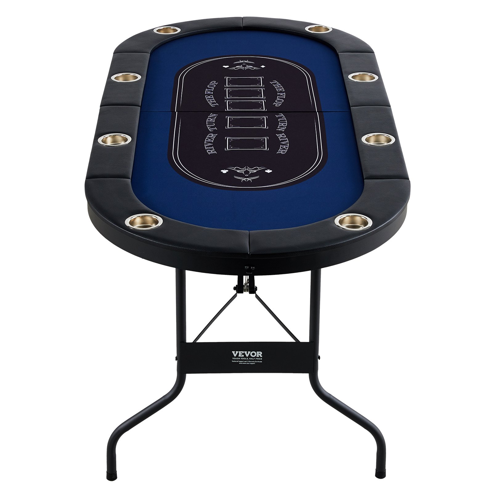 VEVOR 8 Player Foldable Poker Table, Blackjack Texas Holdem Poker Table with Padded Rails and Stainless Steel Cup Holders, Portable Folding Card Board Game Table, 72" Oval Casino Leisure Table, Blue