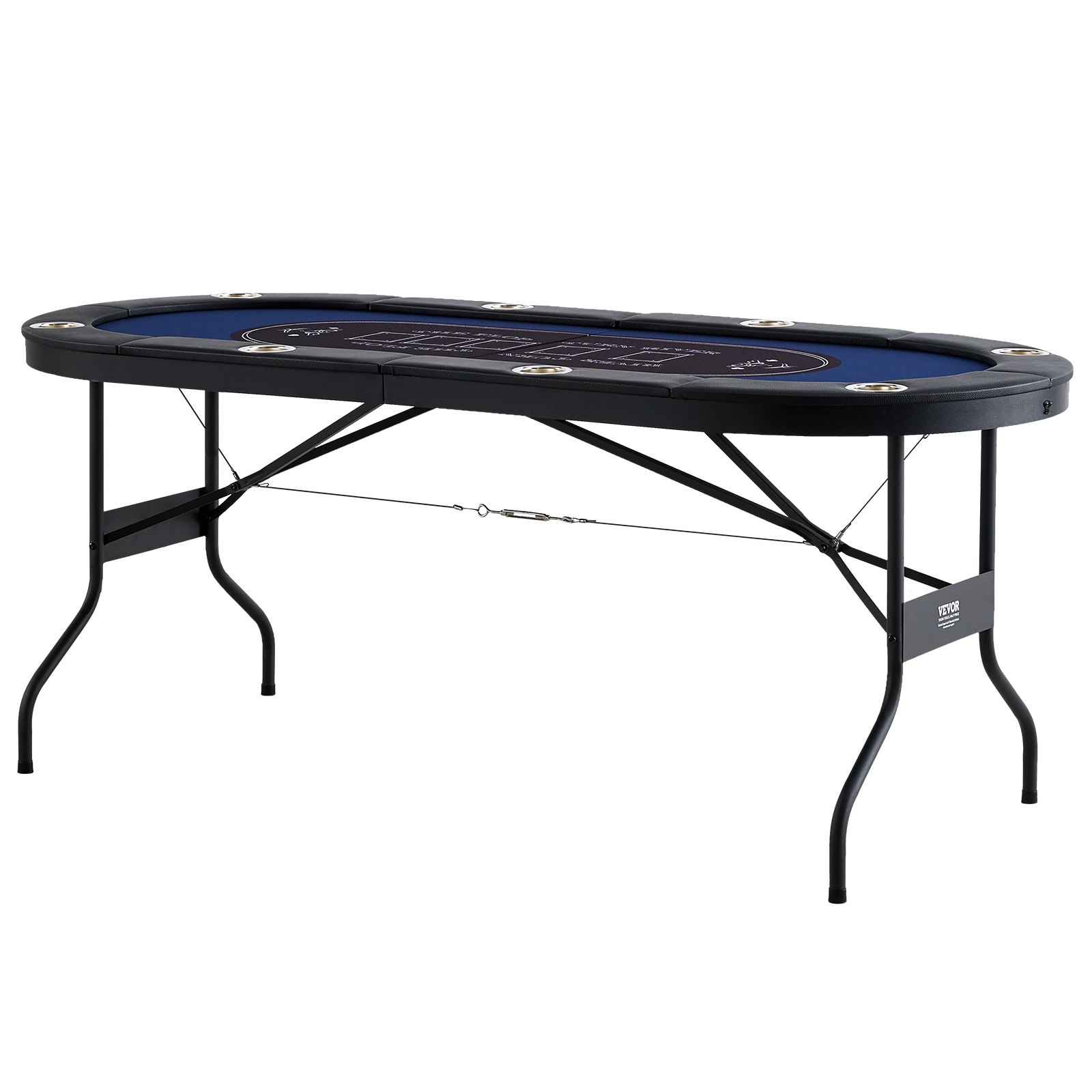 VEVOR 8 Player Foldable Poker Table, Blackjack Texas Holdem Poker Table with Padded Rails and Stainless Steel Cup Holders, Portable Folding Card Board Game Table, 72" Oval Casino Leisure Table, Blue