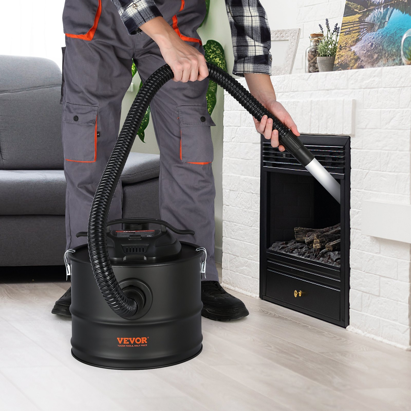 VEVOR Ash Vacuum Cleaner, 4 Gallon with 1200W Powerful Suction, Ash Vac Collector with 47.2 in Flexible Hose, for Fireplaces,  Log Burner, Grills, Pellet Stoves, Wood Stove, Pizza Ovens, Fire Pits