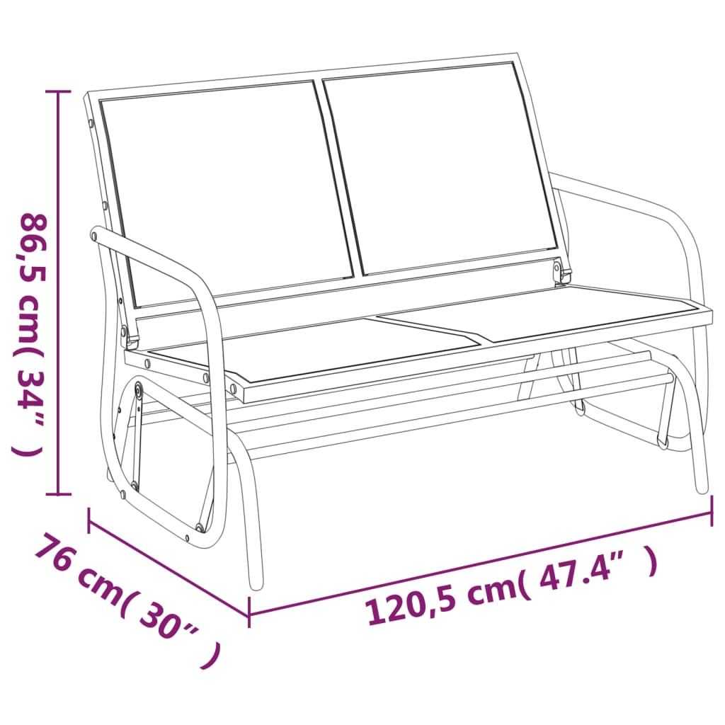 vidaXL Garden Glider Bench Black 47.4"x29.9"x34.1" Textilene&Steel