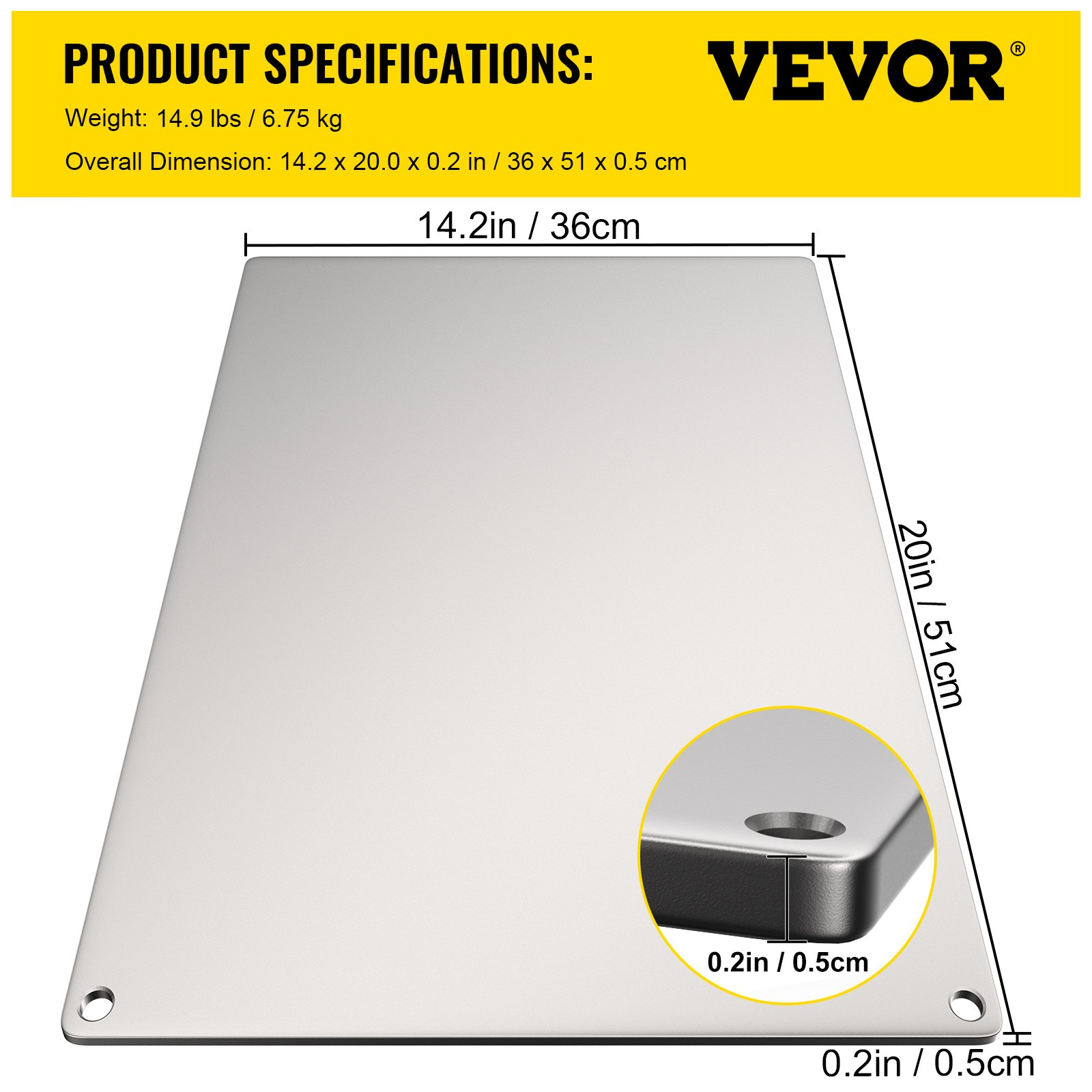 VEVOR Steel Pizza Stone for Oven, Steel Pizza Plate, A36 Steel Baking Steel Pizza Stone for Grill, Steel Pizza Pan with 20x Higher Conductivity for Pizza & Bread Indoor & Outdoor (Silver)