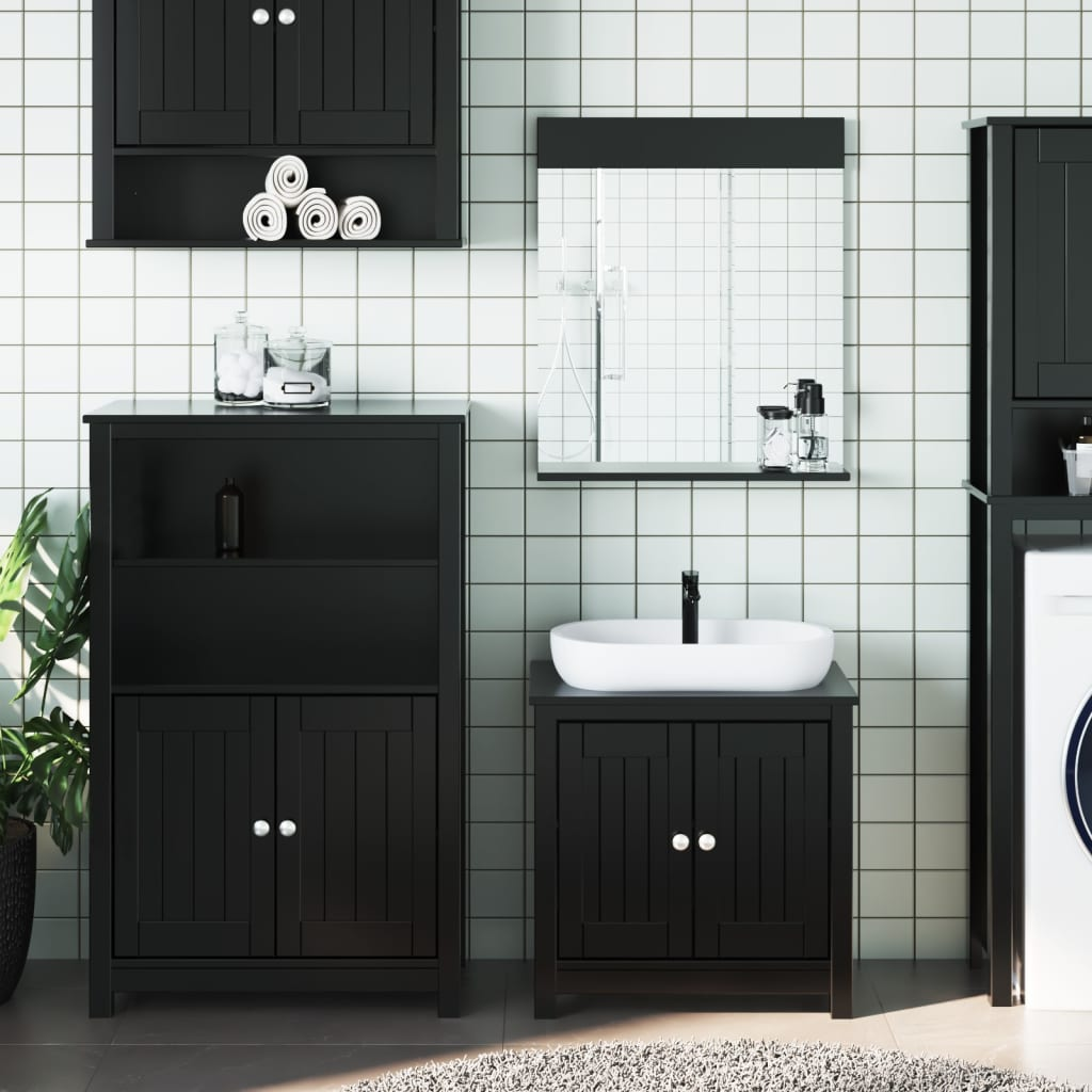 vidaXL 3 Piece Bathroom Furniture Set BERG Black Solid Wood Pine