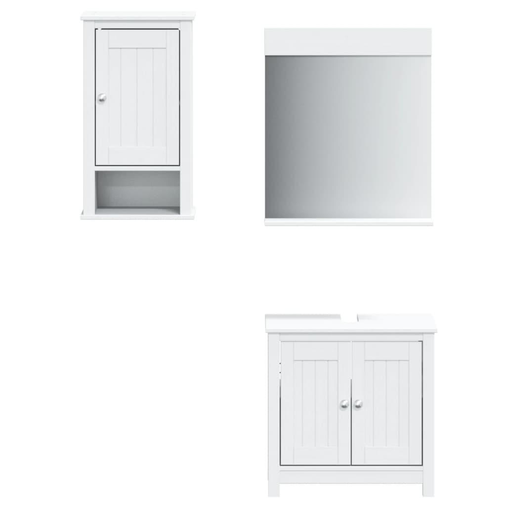 vidaXL 3 Piece Bathroom Furniture Set BERG White Solid Wood Pine