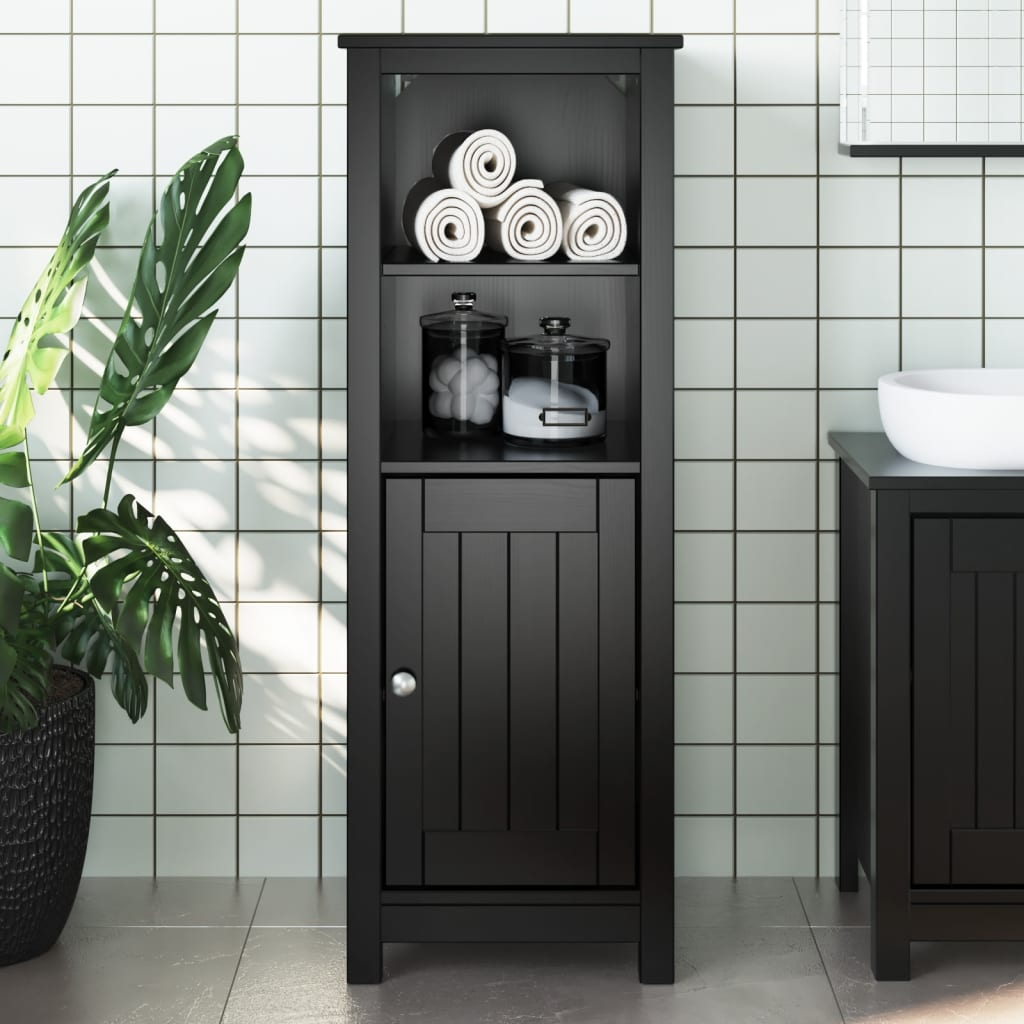 vidaXL Bathroom Cabinet BERG Black 15.7"x13.4"x43.3" Solid Wood Pine