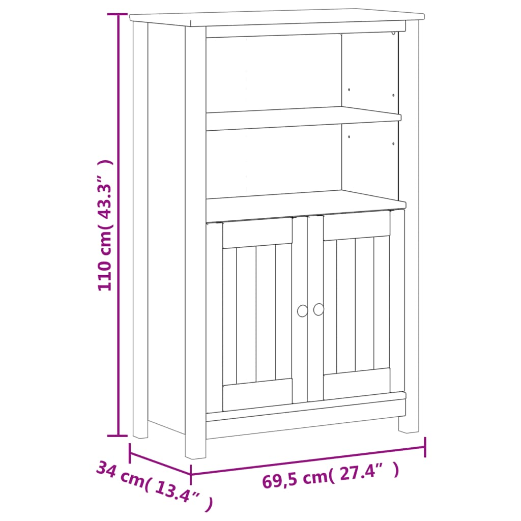 vidaXL Bathroom Cabinet BERG Black 27.4"x13.4"x43.3" Solid Wood Pine