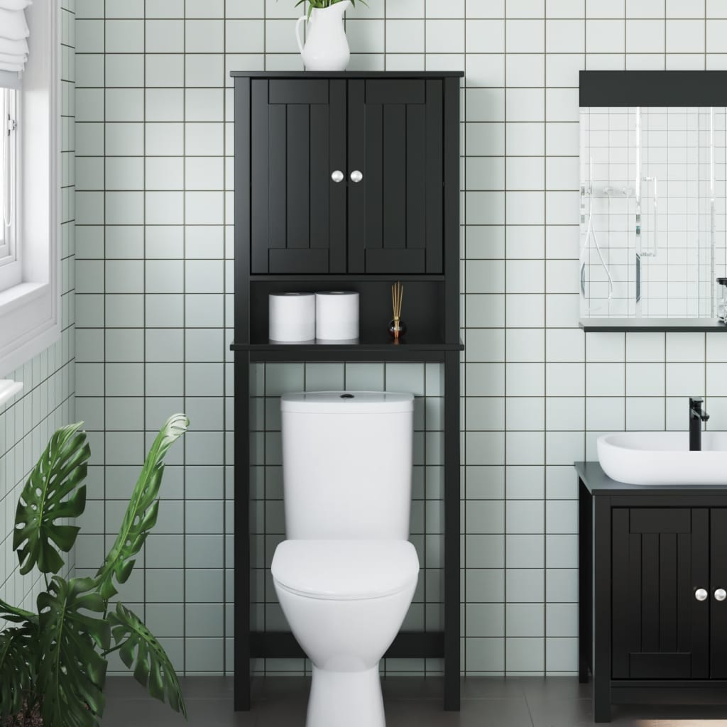 vidaXL Over-the-Toilet Storage BERG Black 23.6"x10.6"x64.8" Solid Wood