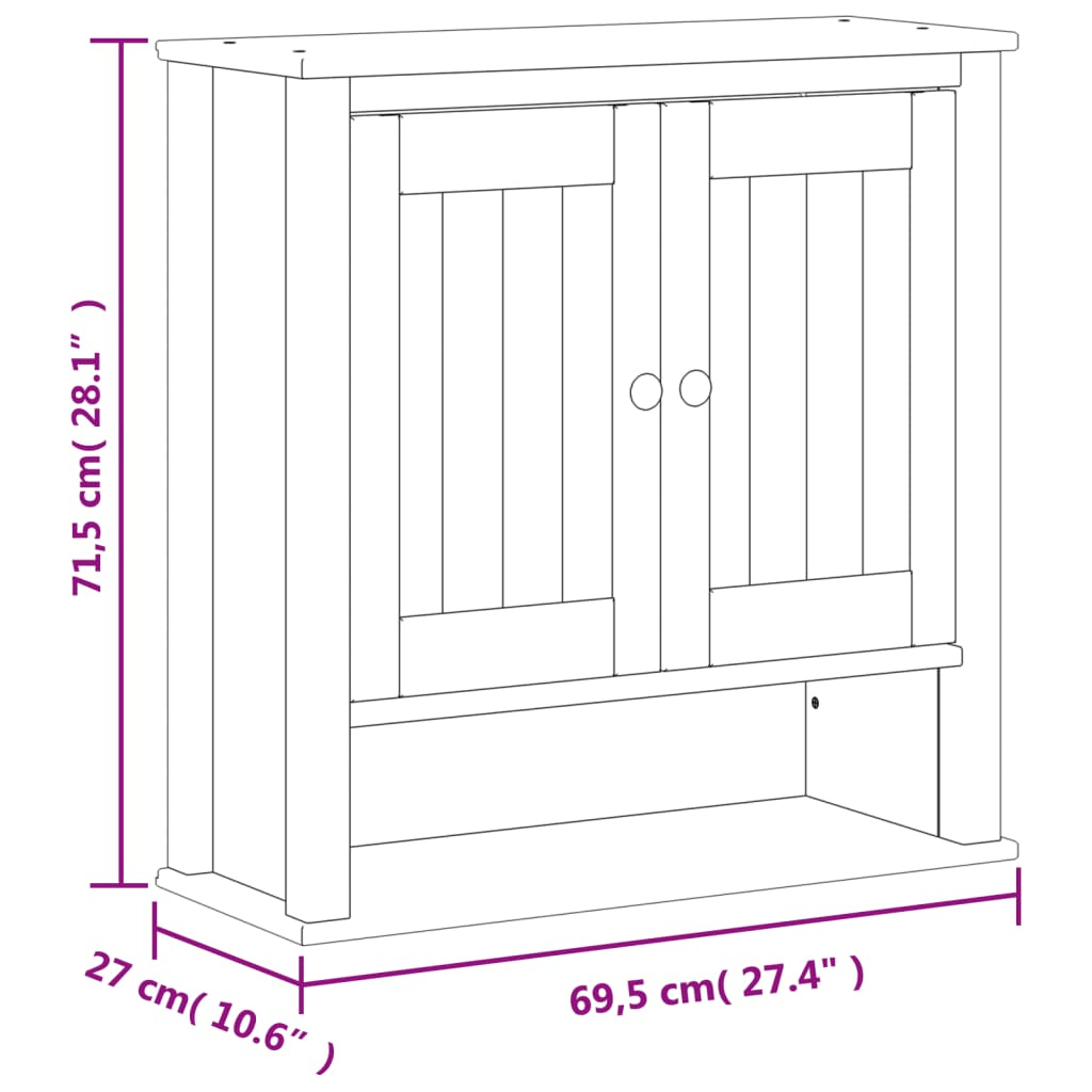 vidaXL Bathroom Wall Cabinet BERG Black 27.4"x10.6"x28.1" Solid Wood