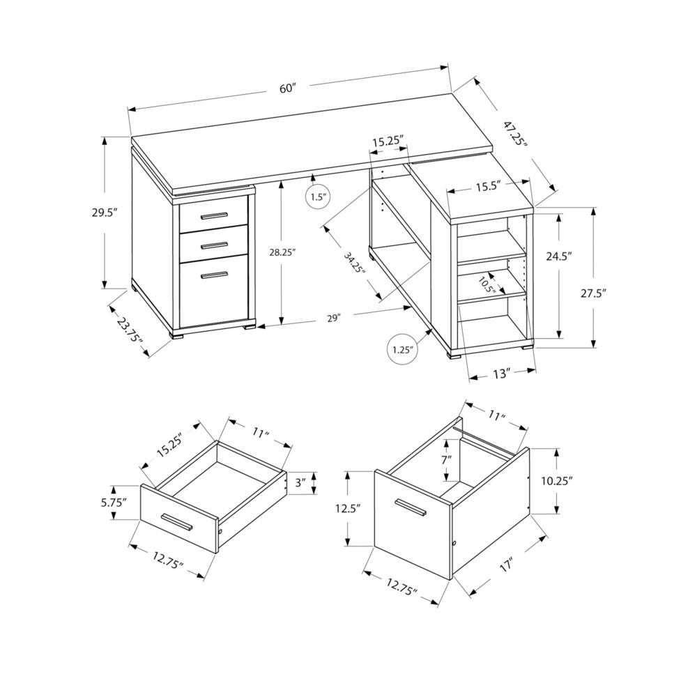 Computer Desk, Home Office, Corner, Left, Right Set-up, Storage Drawers