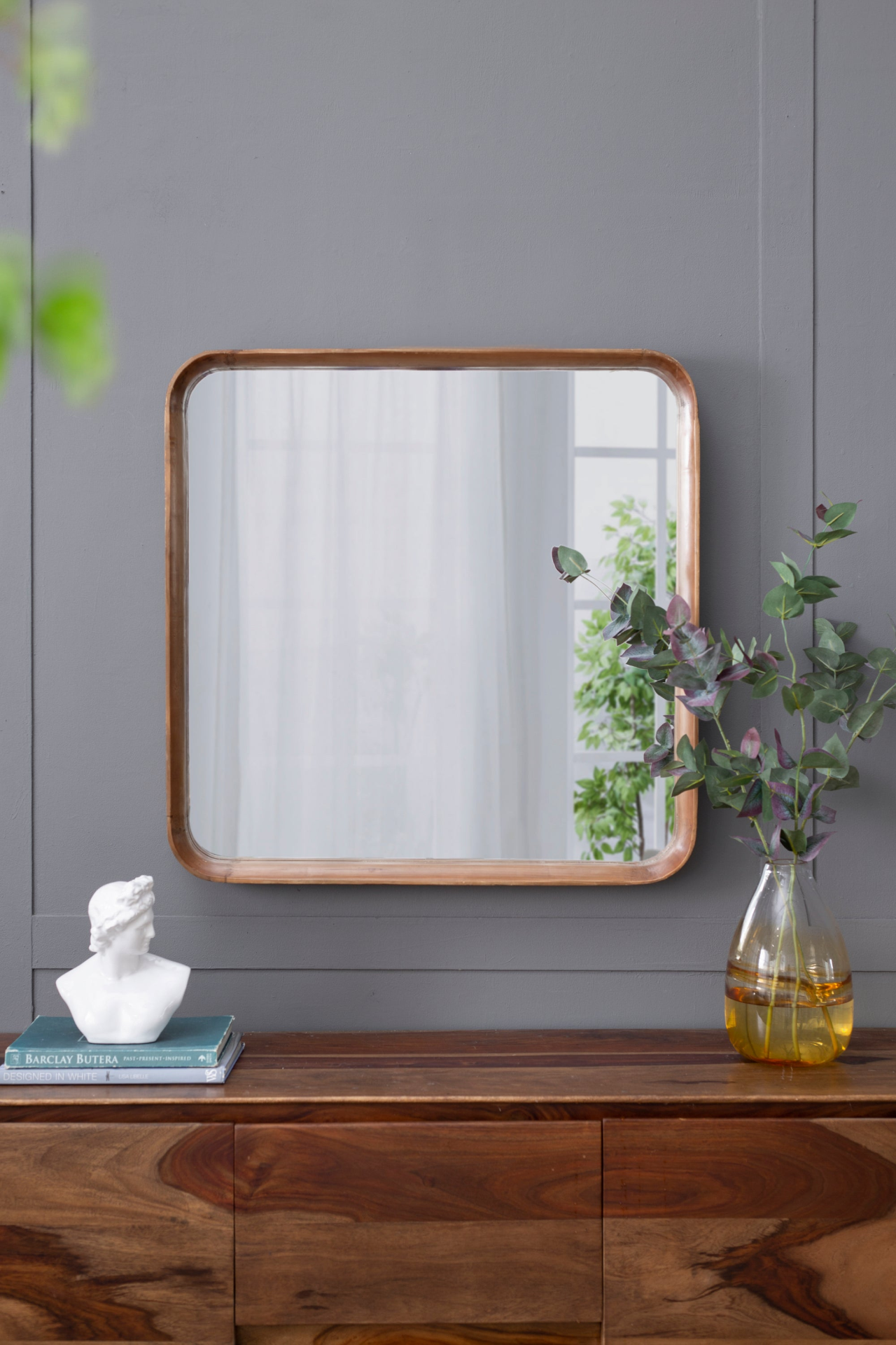 32"x32" Square Mirror with Wood Frame, Wall Mirror for Living Room Bathroom Entryway