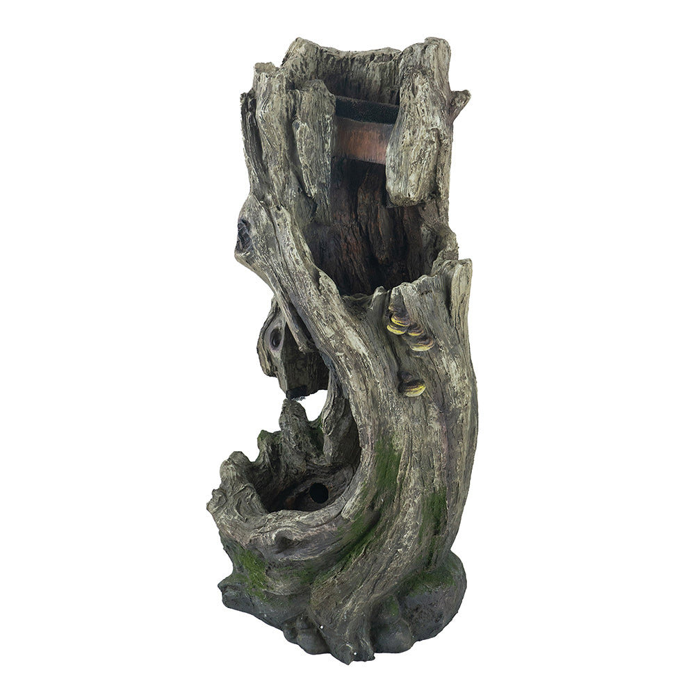 17.5x15.5x39.5" Indoor Outdoor Tree Trunk Fountain, Polyresin Rusitic Floor Standing Waterfall Fountain with Light, Natural Water Feature for Garden Lawn Porch Yard